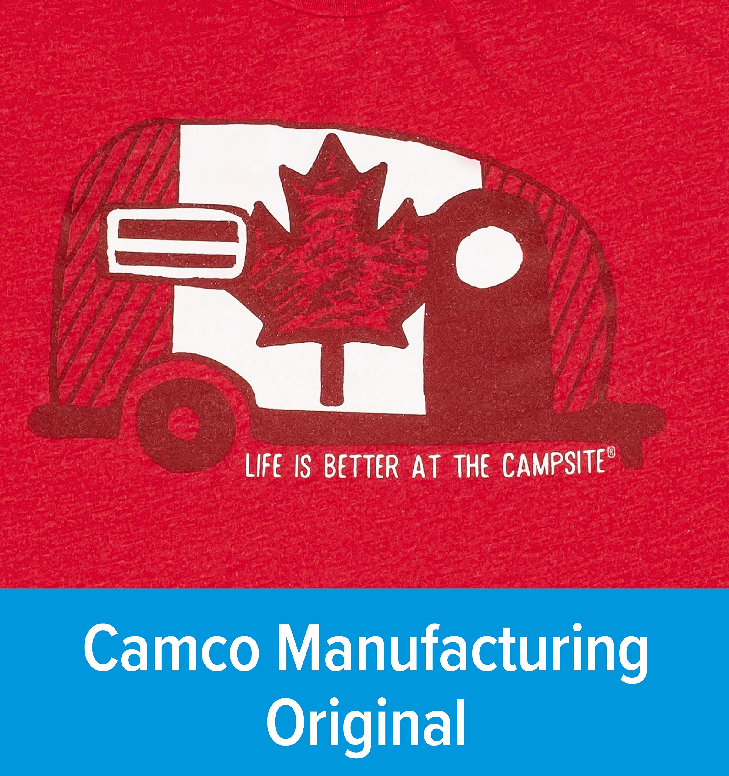 Camco Life is Better at The Campsite Short Sleeve Crew Neck T-Shirt | Features Soft Ring-Spun Cotton Fabric, Canada Flag Camper Design on Vintage Red, and is Machine Washable | XX-Large (53399)