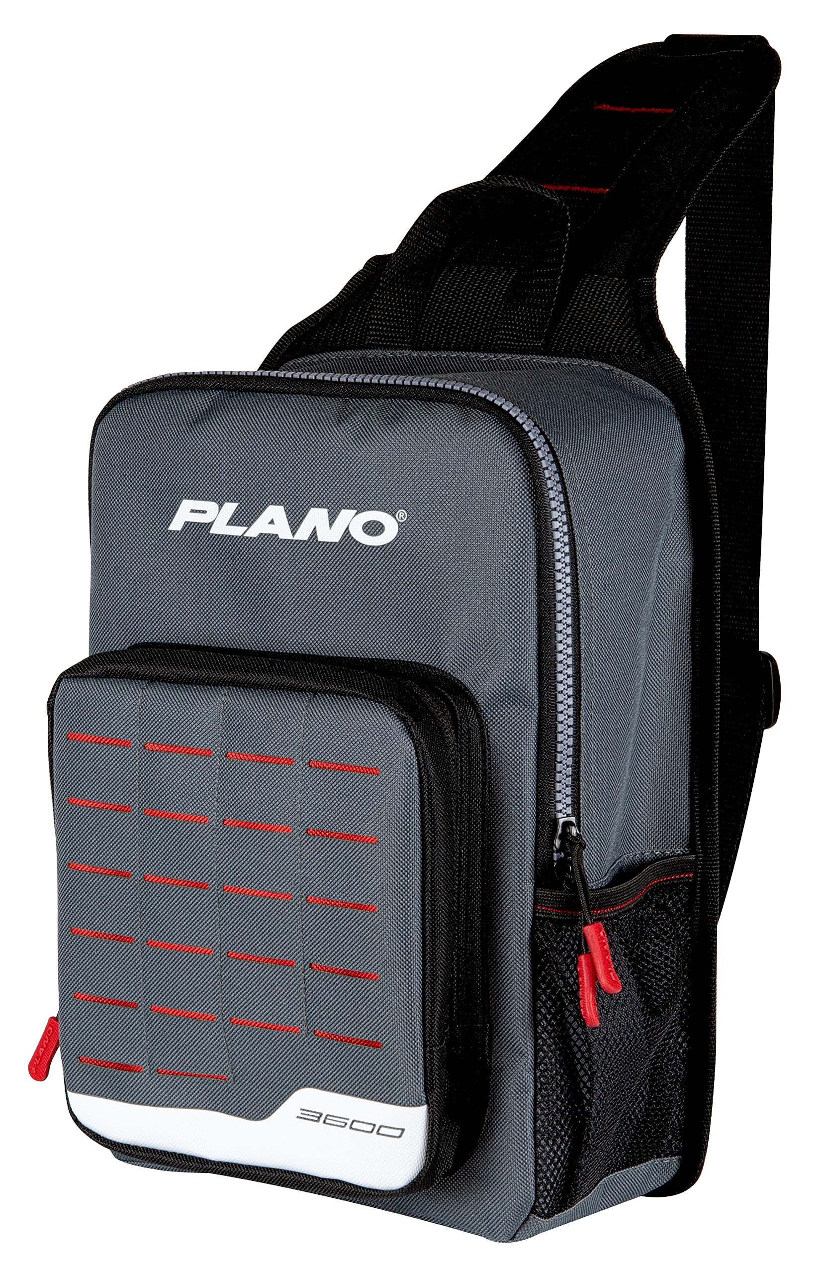 Plano 3600 Weekend Series Tackle Sling Pack, Gray with Red, Black, and White Accents, Includes 2 3600 Stowaway Organizer Boxes, Premium Tackle Storage