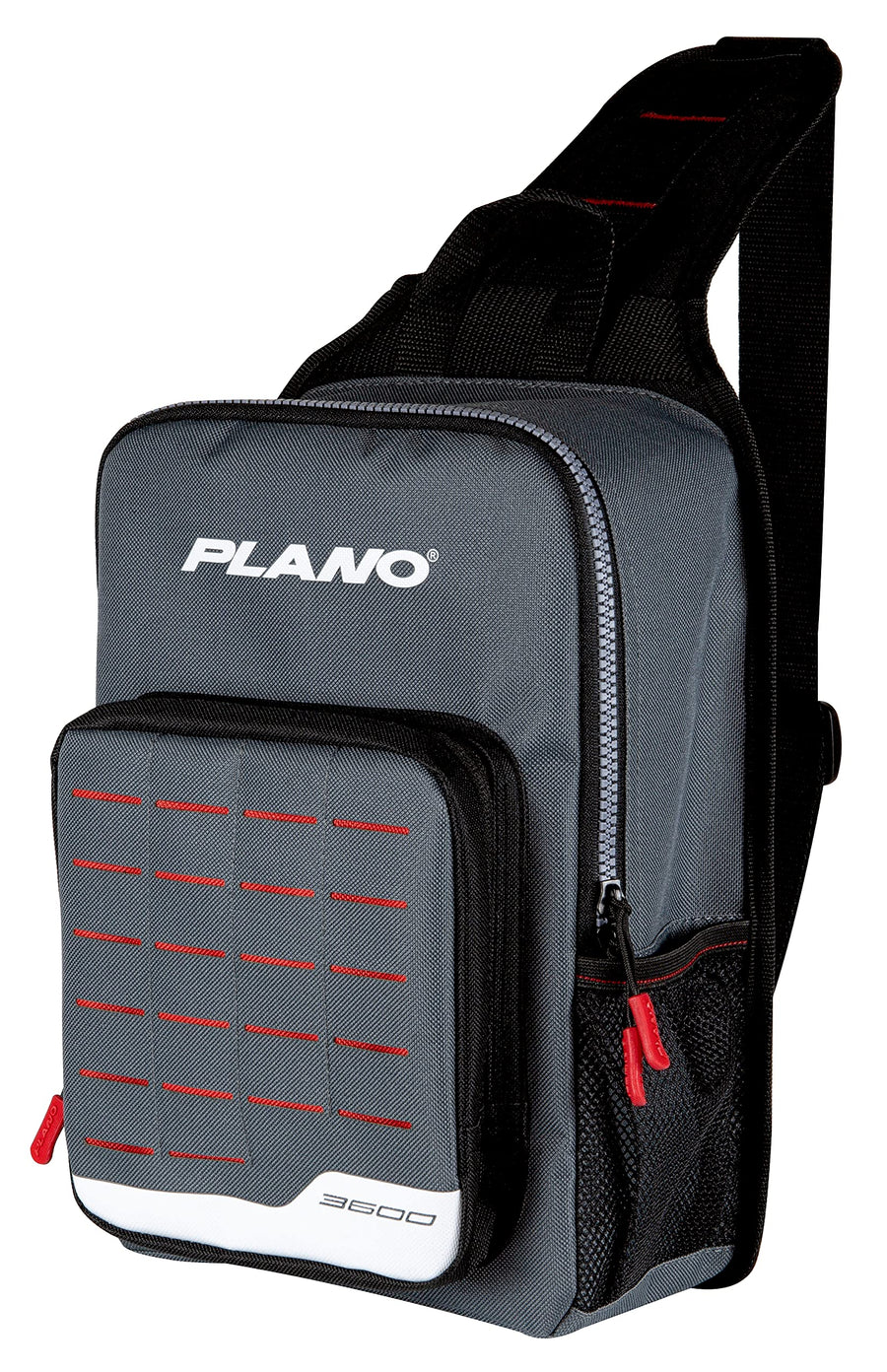 Plano 3600 Weekend Series Tackle Sling Pack, Gray with Red, Black, and White Accents, Includes 2 3600 Stowaway Organizer Boxes, Premium Tackle Storage