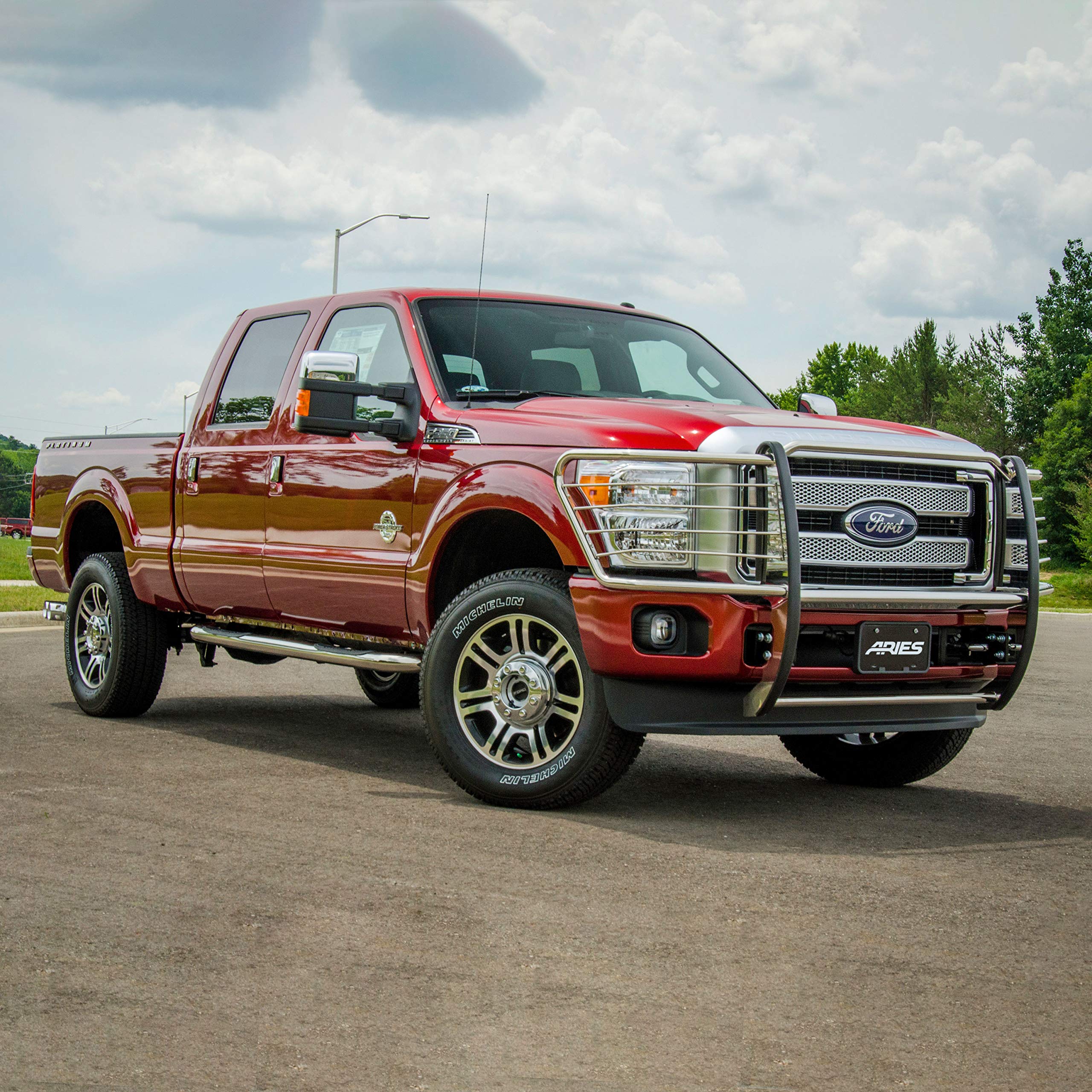 3-Inch Round ARIES Polished Stainless Steel Nerf Bars, No-Drill, Fits Select Ford Excursion, F-250, F-350 Super Duty