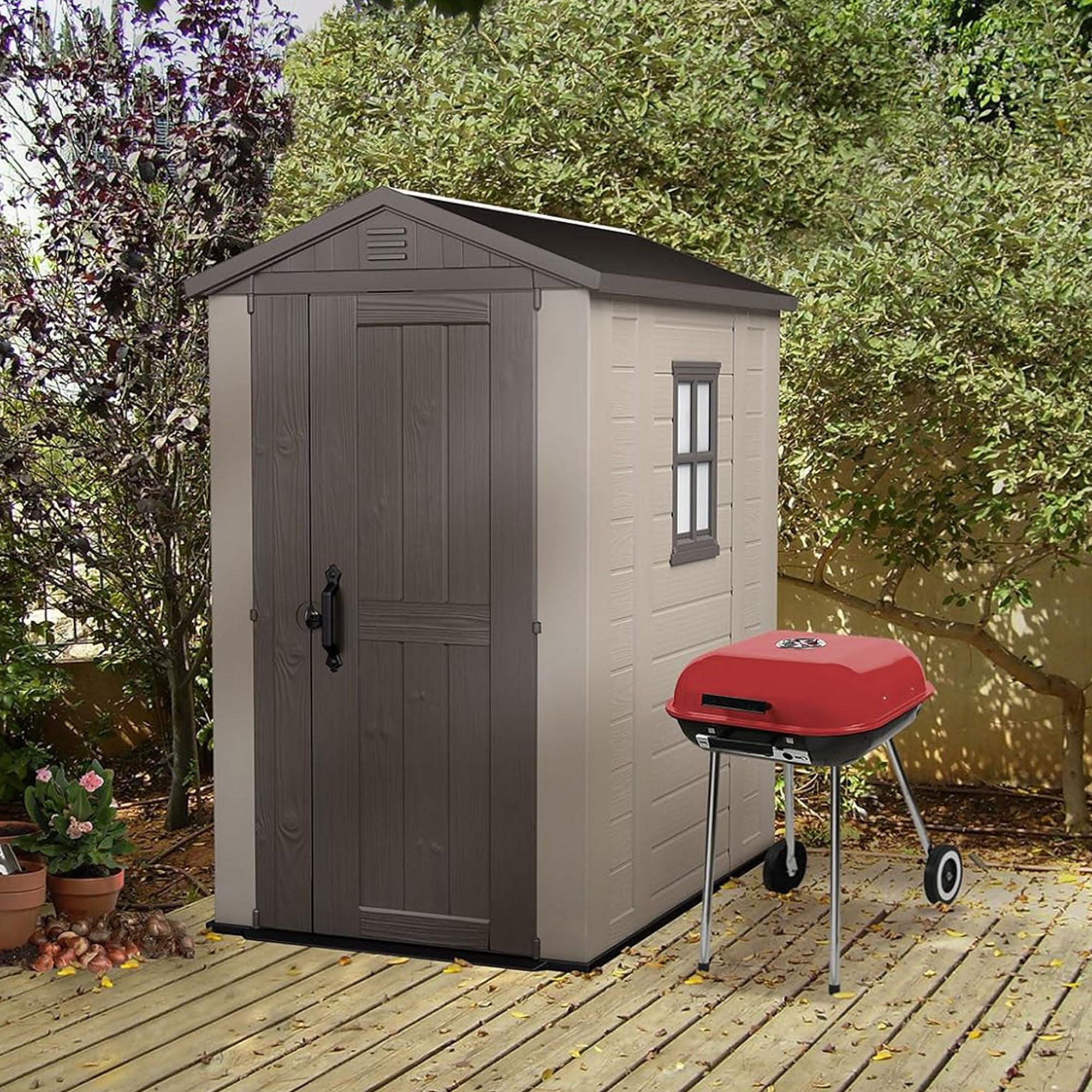 Keter 4x6 Factor Outdoor Storage Shed Kit-Perfect to Store Patio Furniture, Garden Tools, Bike Accessories, Beach Chairs and Push Lawn Mower