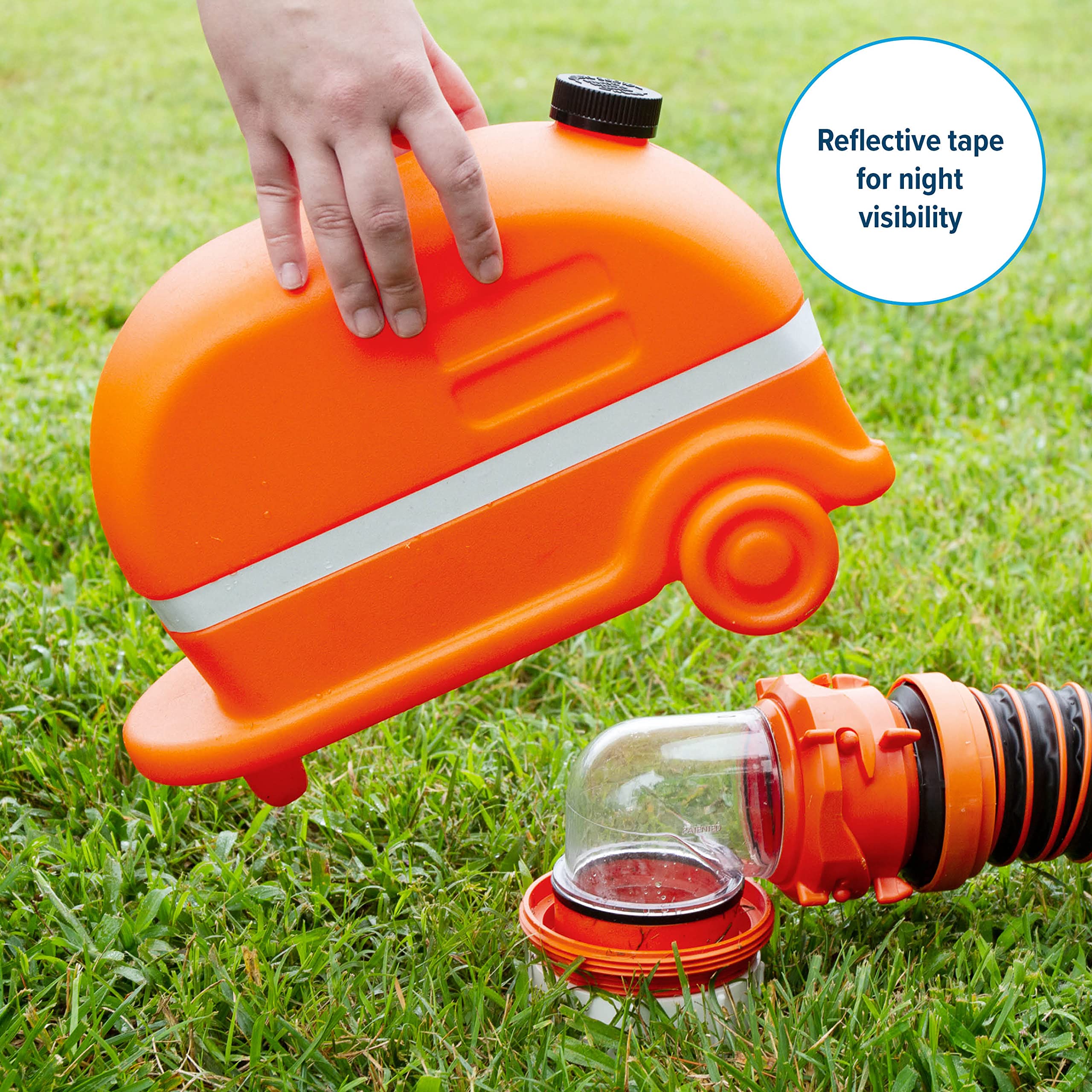 Camco Retro Orange Camper RV Sewer Weight-Safely Secures Your 4-in-1 Adapter in Place at Dump Stations-Features a Fillable Tank and Reflective Tape (43100)