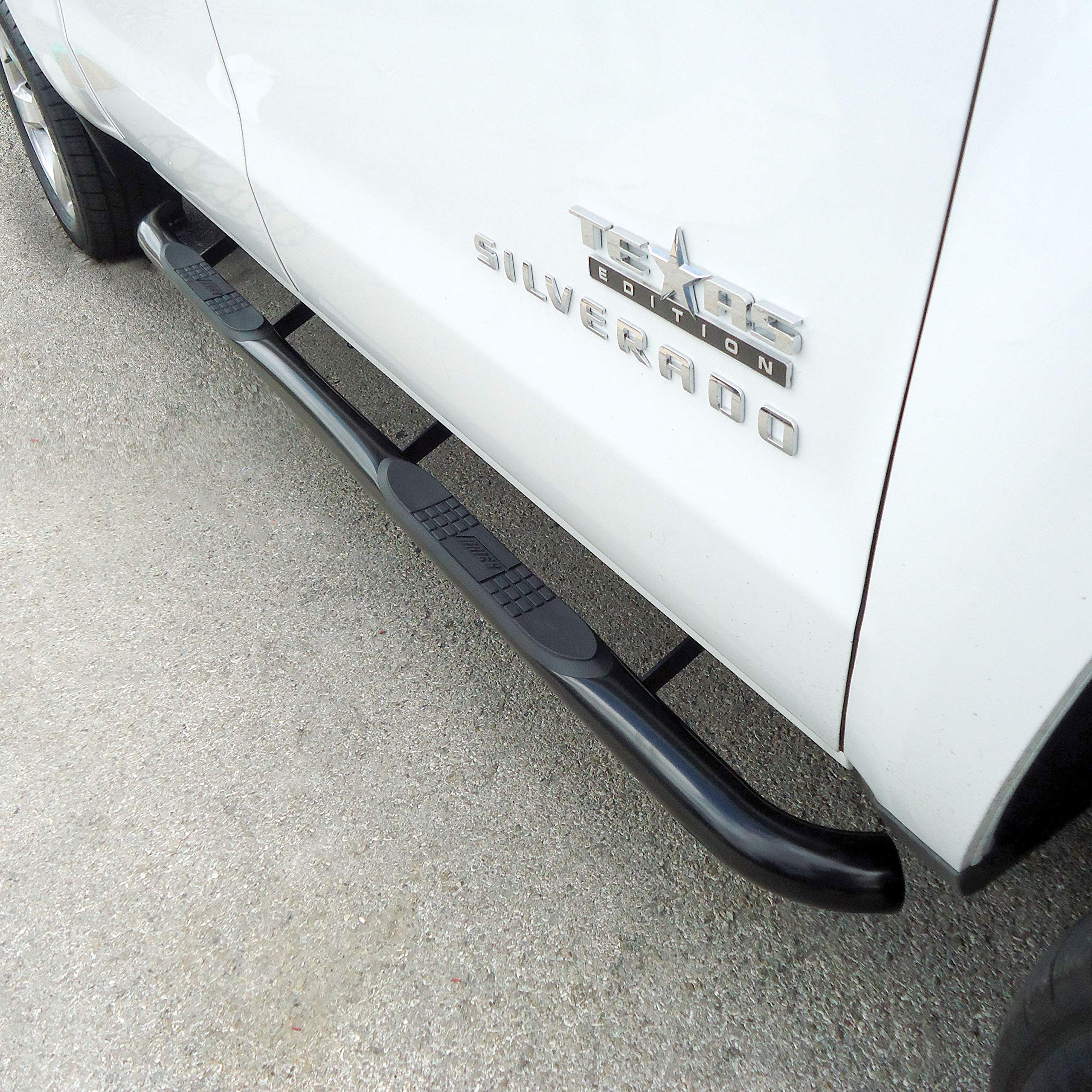 3-Inch Round Black Stainless Steel ARIES Nerf Bars, No-Drill, Fits Select Chevrolet Silverado, GMC Sierra 1500, 2500, 3500 HD