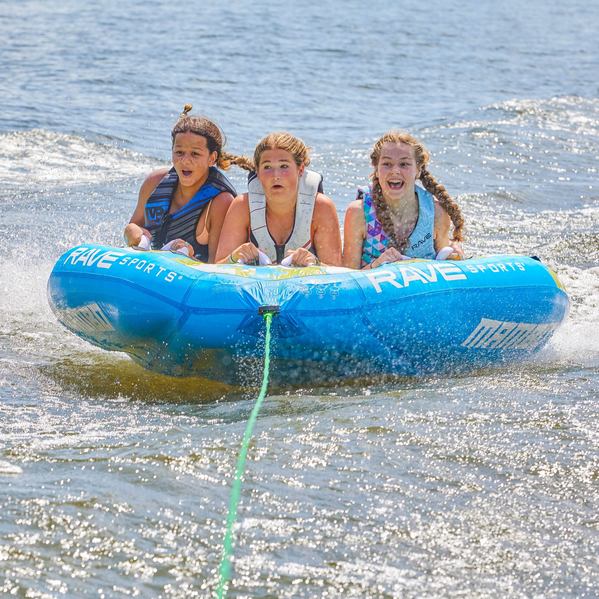 Mambo RAVE Sports Inflatable Towable Tube, 1-3 Riders, Wing Shape for Fast Rides, Durable Nylon Cover, Foam-Filled Reinforced Handles, Quick Connect Tow Point, Boat-Towables, Holds 510 lbs
