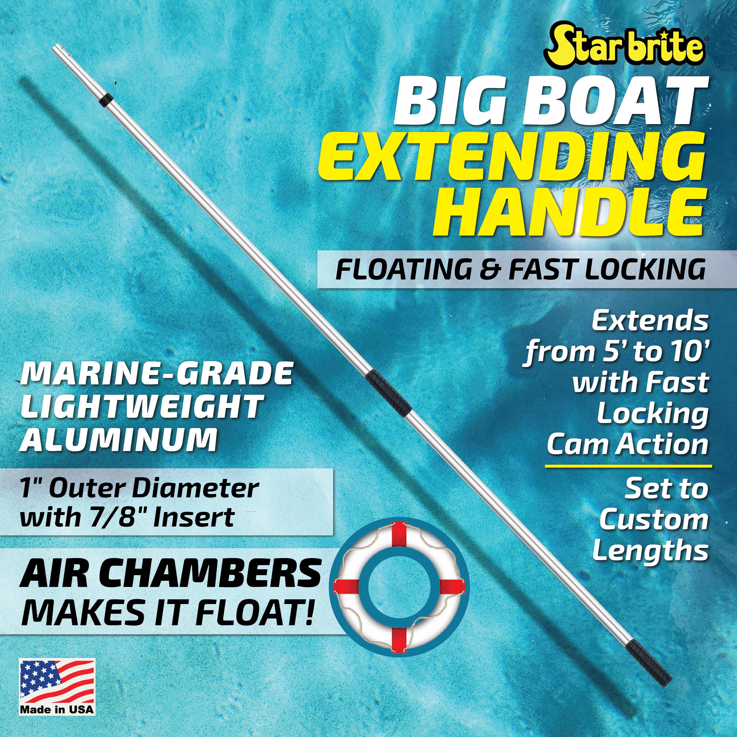 Big Boat STAR BRITE Extending Handle 5'-10' - Fits Quick-Connect Accessories - Floats - Made in USA (040005)