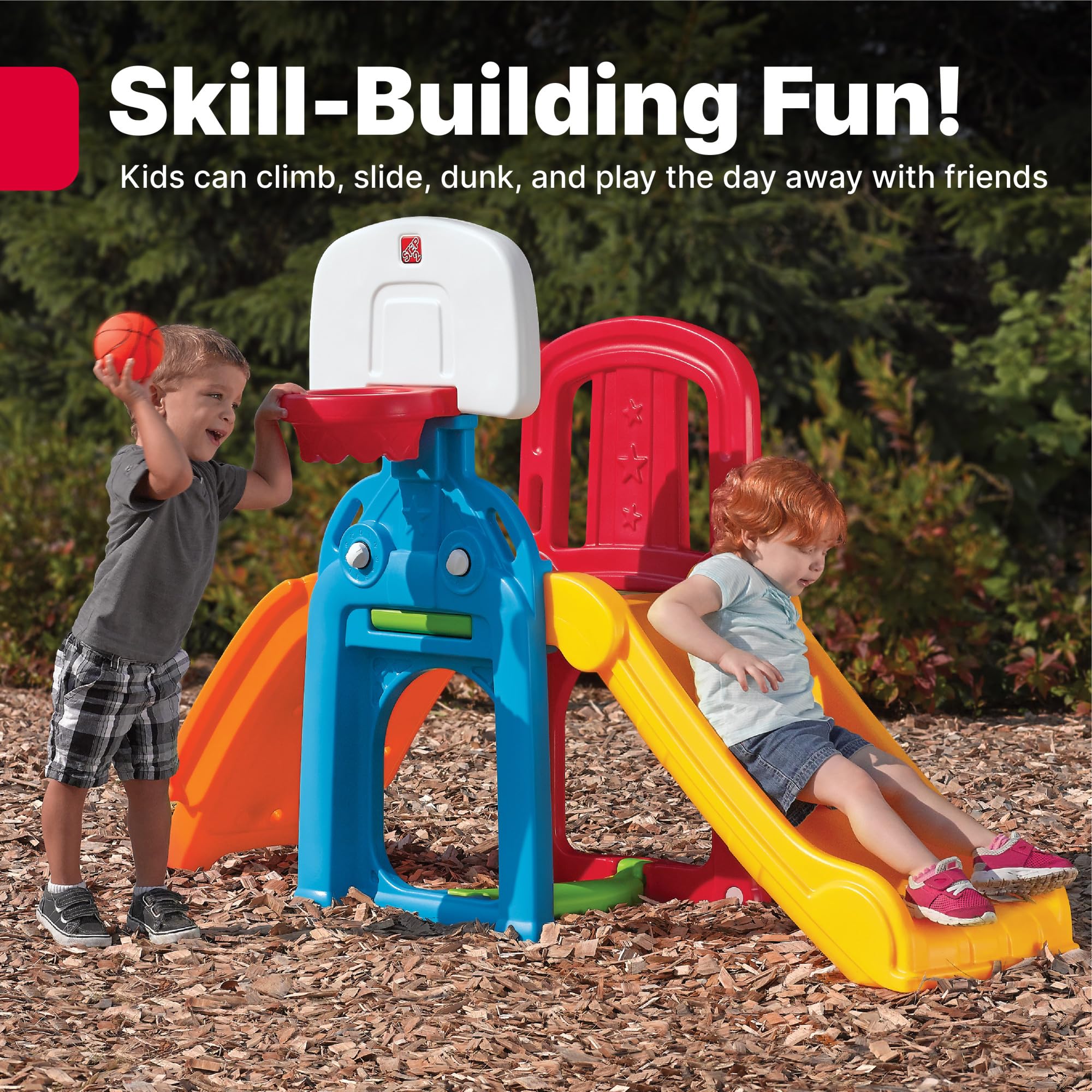 Step2 Game Time Sports Climber, Indoor/Outdoor Kids Playset, Backyard Playground Set, Slide, Climbing Wall, Basketball Hoop, Jungle Gym Outside, For Toddlers 2-6 Years Old