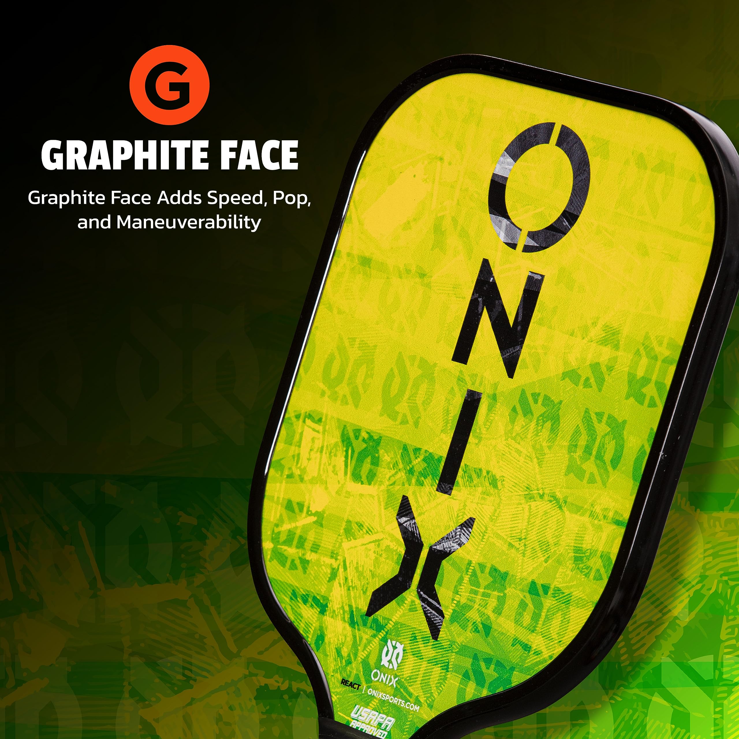 Onix Pickleball Paddle React Features Boosted Sweet Spot from Nomex Core Insert and Graphite Face,Green