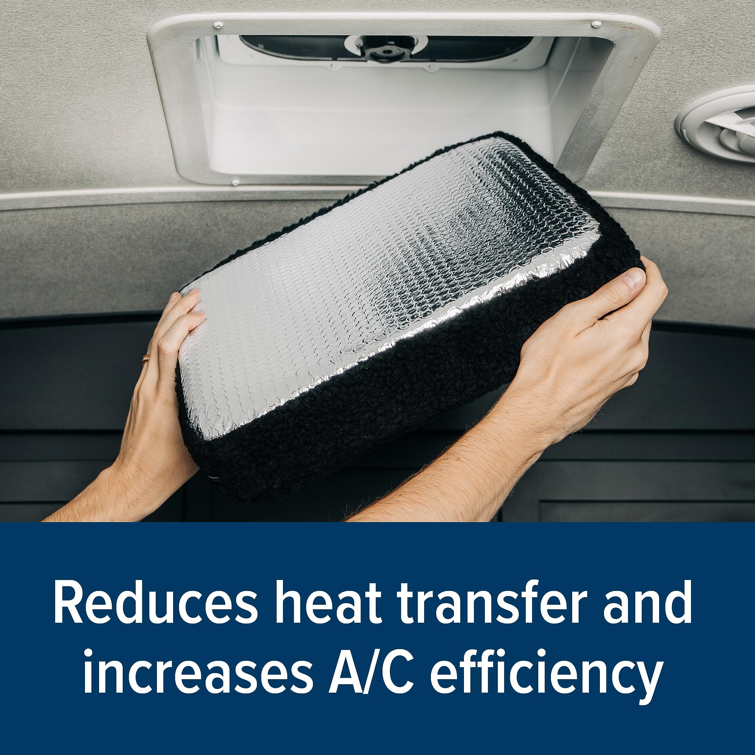 Camco 45196 Black-Out RV Vent Insulator with Reflective Surface, 14-Inch x 14-Inch, Black - Blocks The Sun's Damaging Rays - Reduce Heat Transfer and Increases A/C Efficiency