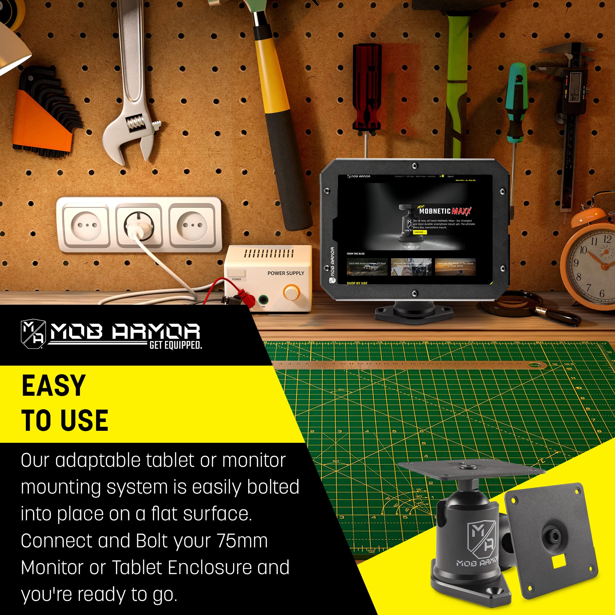 Mob Armor 75mm Maxx VESA Direct Mount - Heavy Duty Device Mount with Sturdy Metal Base, Universal Tablet and Phone Holder, and Reliable Permanent Mounting Plate for Secure Installations