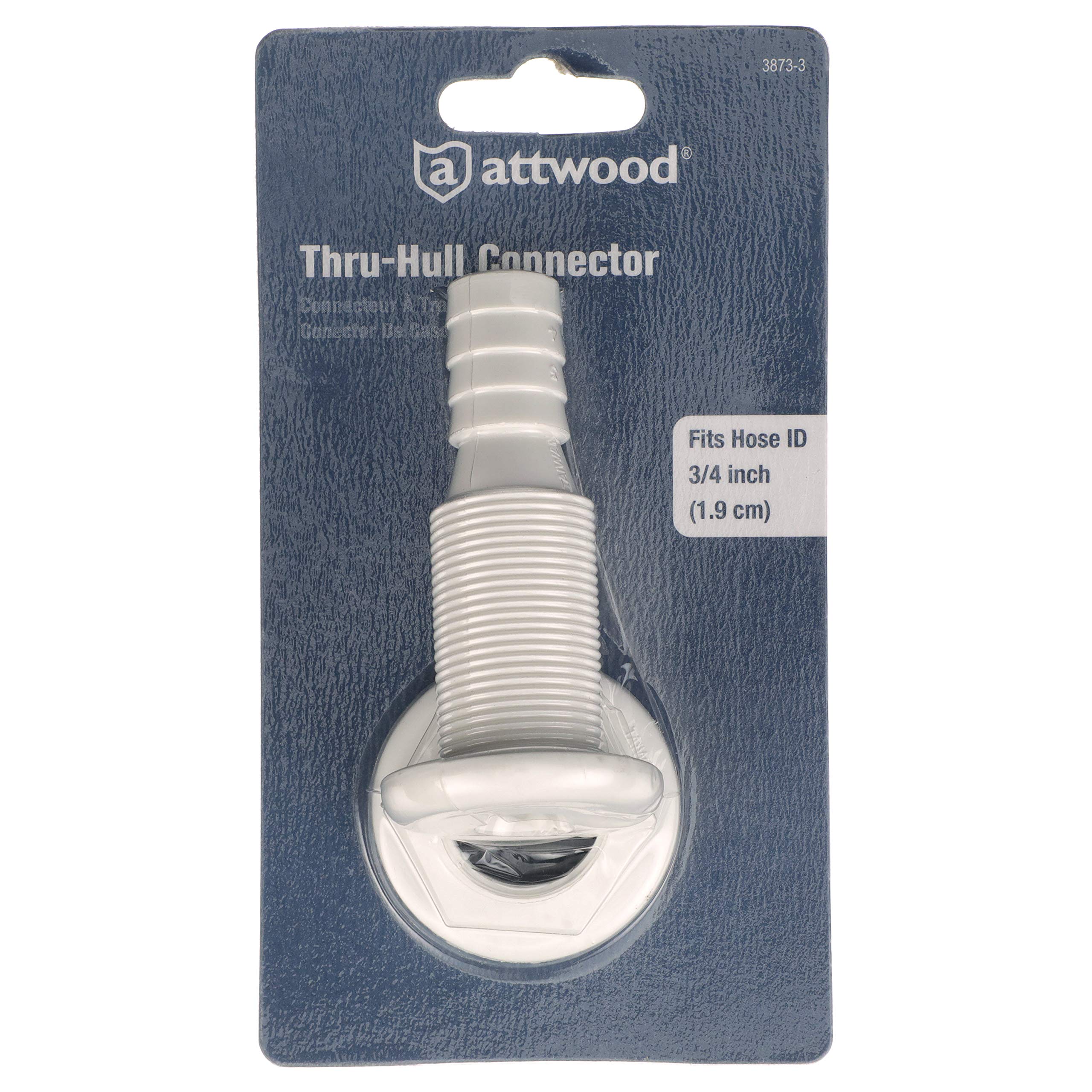 Polypropylene attwood 3873-3 Straight Thru-Hull Connector for Boating Plumbing Fittings, White Finish