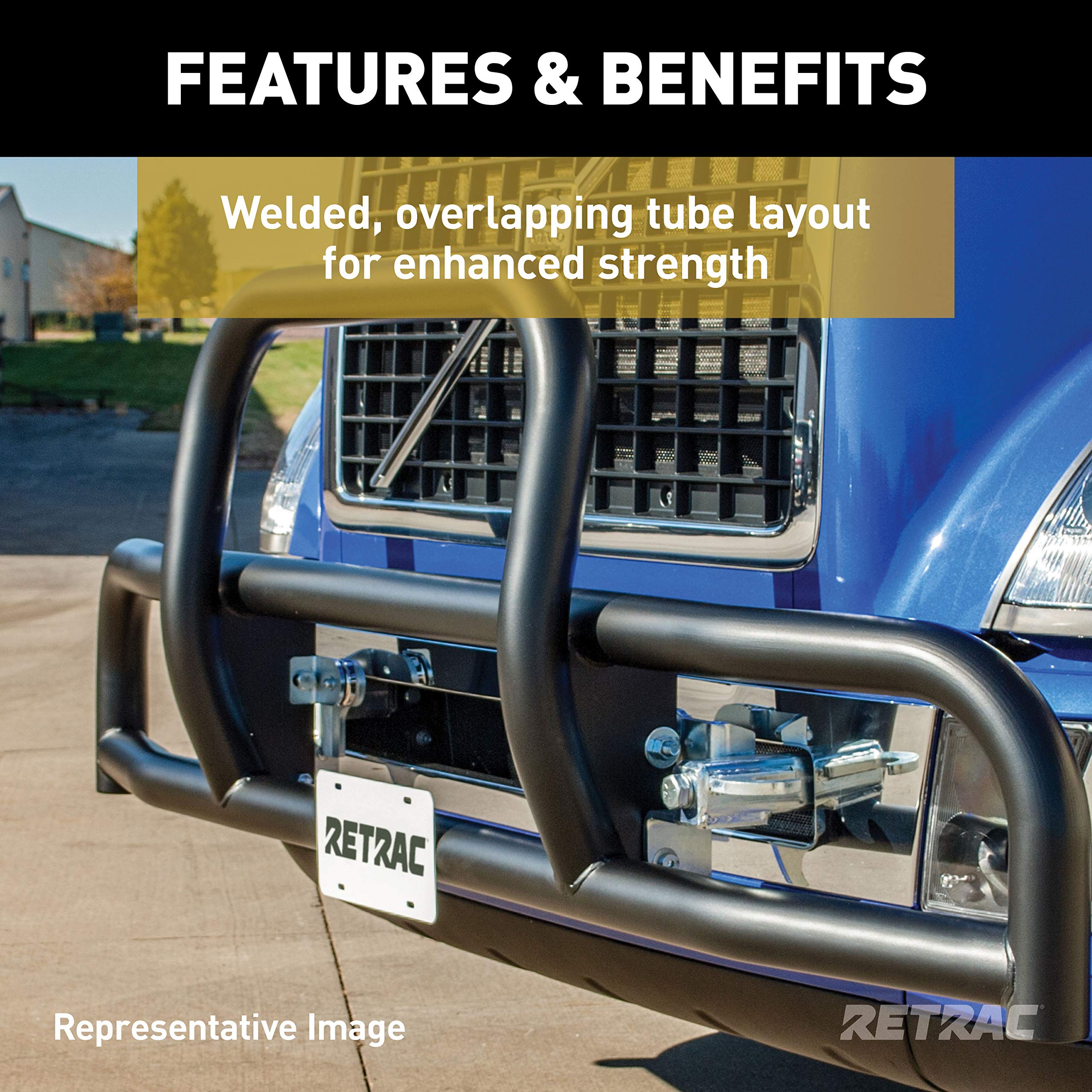 Tuff Guard II Retrac 536180 Black Stainless Steel Semi Truck Bumper Guard, Select Volvo VNL, VNR