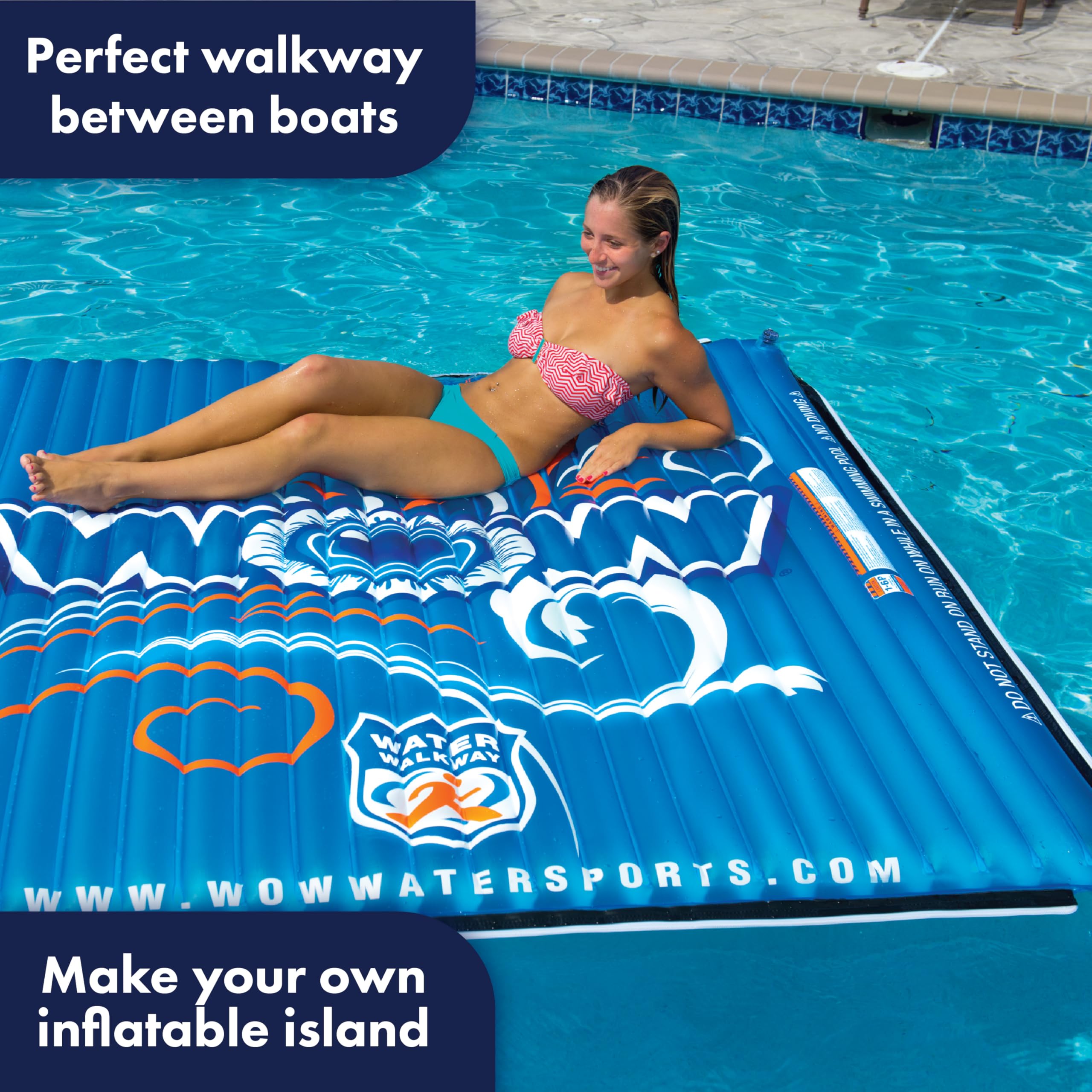WOW Sports Water Walkway World of Watersports 6 x 6 Feet Blue Inflatable Walkway, 14-2080