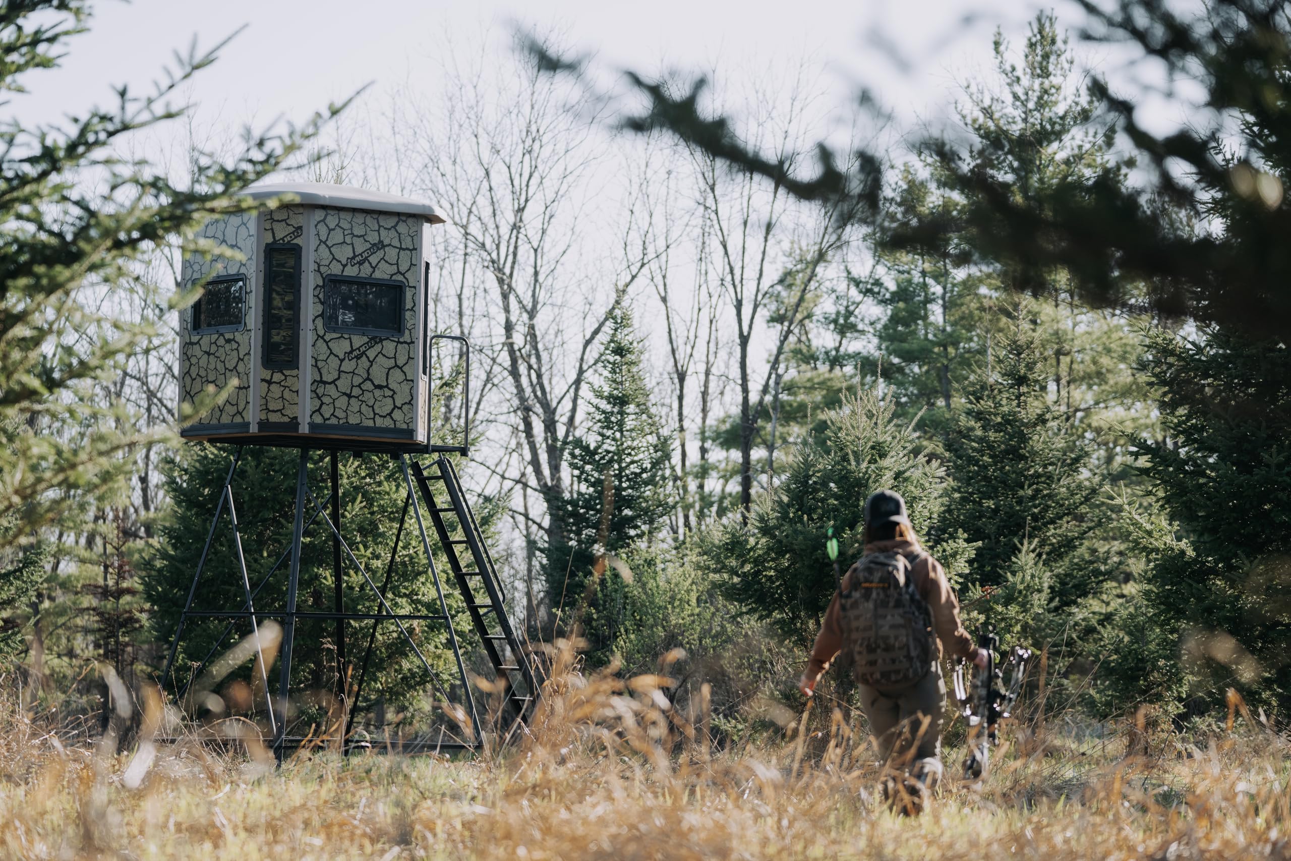 Muddy XL Bull Box Blind w/Elite 5' Tower, Steel Wall Construction, Cracked Mud Camo