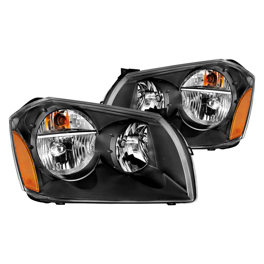 2005-2007 ANZO Compatible with Dodge Magnum Crystal Headlight Black Amber