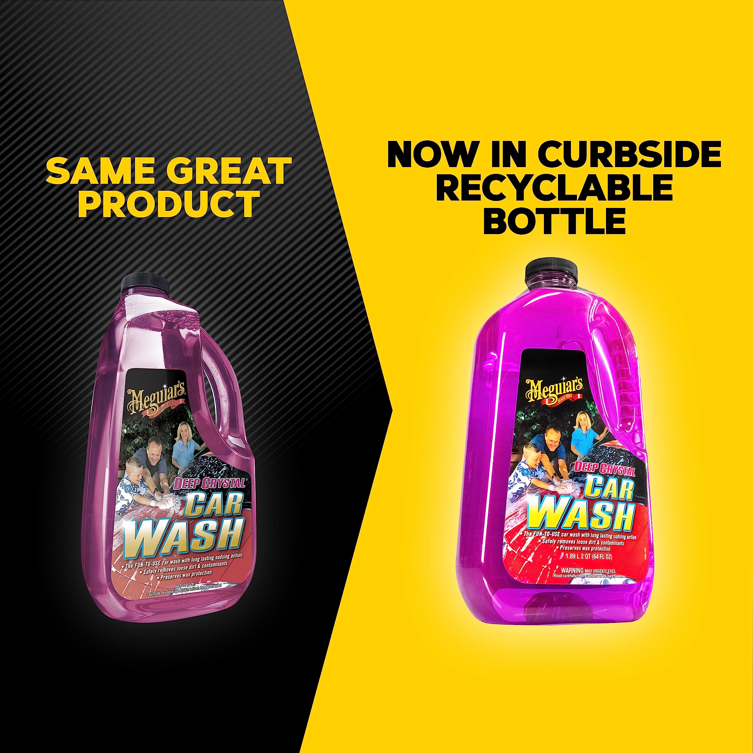 Deep Crystal Car Wash Meguiar's - Car Wash Shampoo that Cleans Paint, Enhances Gloss, and Preserves Wax Protection, pH Balanced Car Wash Soap with Excellent Foaming Action, 64 Oz