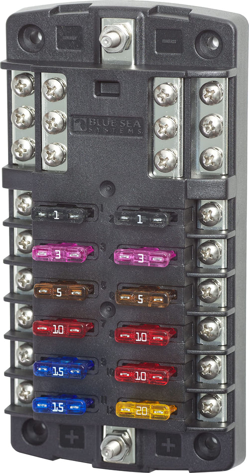 Blue Sea Systems 5031 12 Circuit ST Blade Fuse Block with Ground, 100 Amps