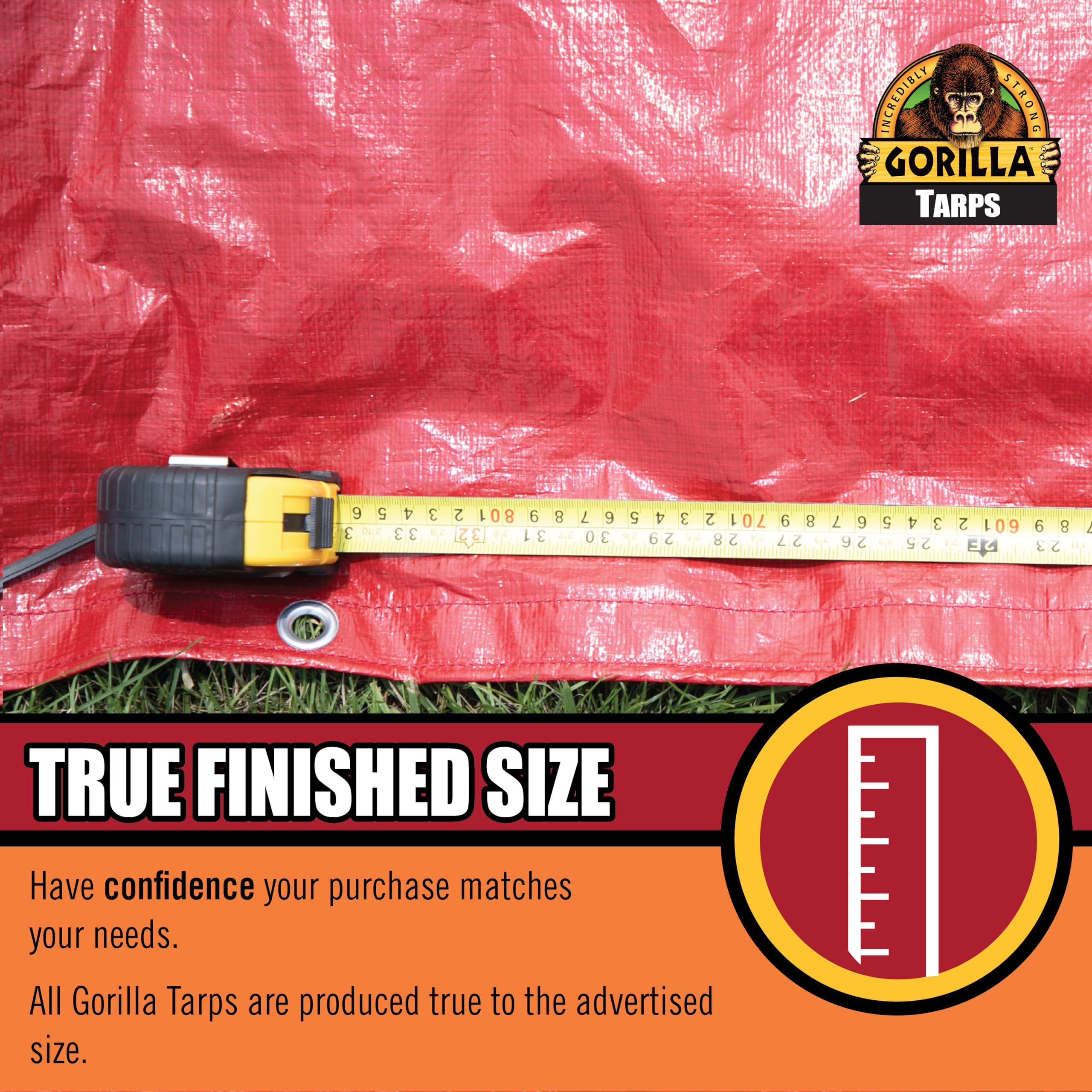 Gorilla Tough Tarp Heavy-Duty 6 ft x 8 ft Waterproof Polyethylene, 8 mil Thick, UV Treated with Reinforced Edges & Aluminum Grommets - Durable Outdoor Tarp for Camping, Gardening, Construction