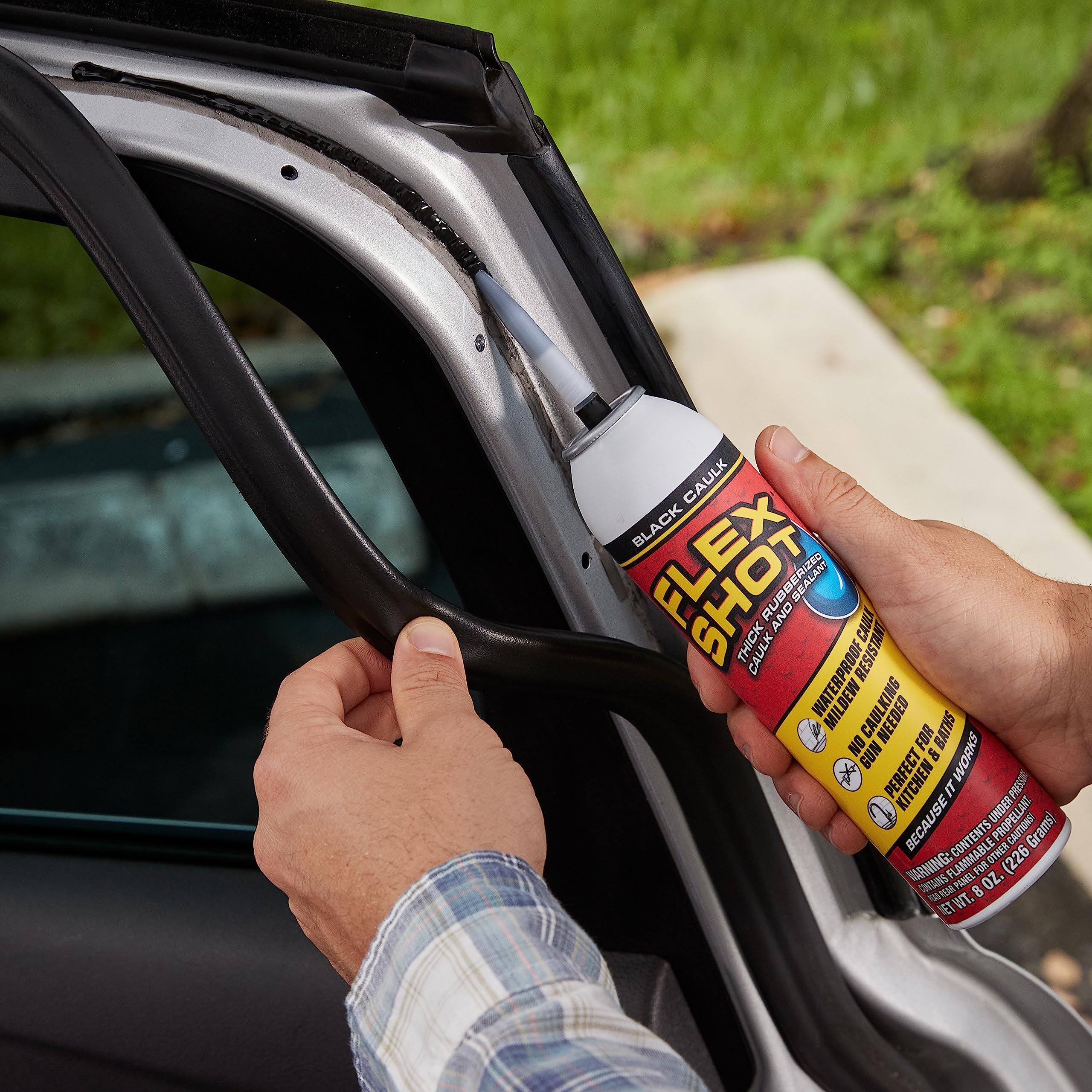 Flexible Rubber Silicone Sealant, Flex Shot, Waterproof Caulk, UV Resistant, No Caulk Gun Needed, Perfect for Kitchen, Bath, Showers, Sinks, Baseboards, Almond, 8oz, 1-Pack