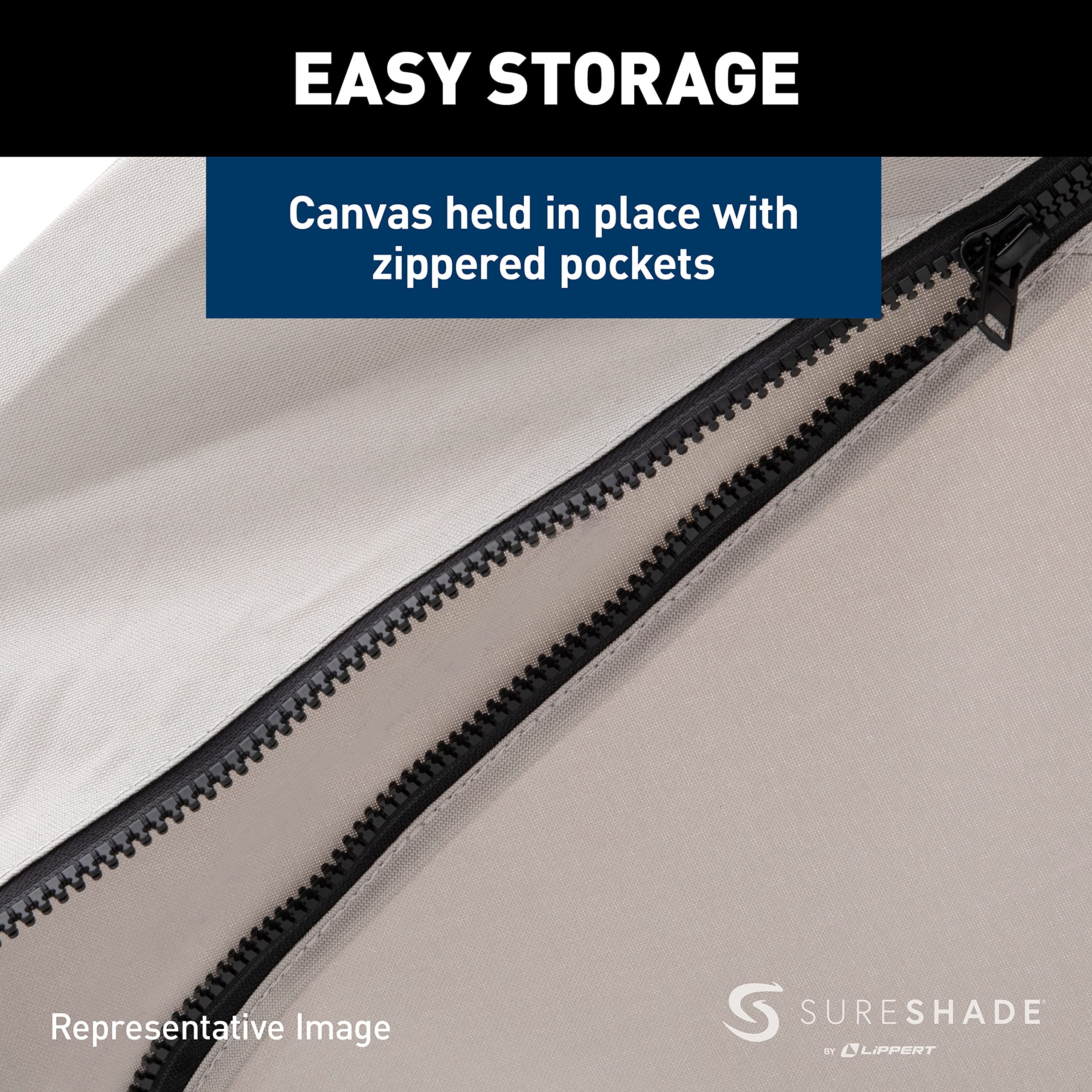 SureShade Electric Bimini Power Shade System for Pontoon Boats with Manual or No Biminis, 92-102" Wide, 20V Powered, Fade-Resistant Fabric, Black Anodized Frame, Beige - 2021133089