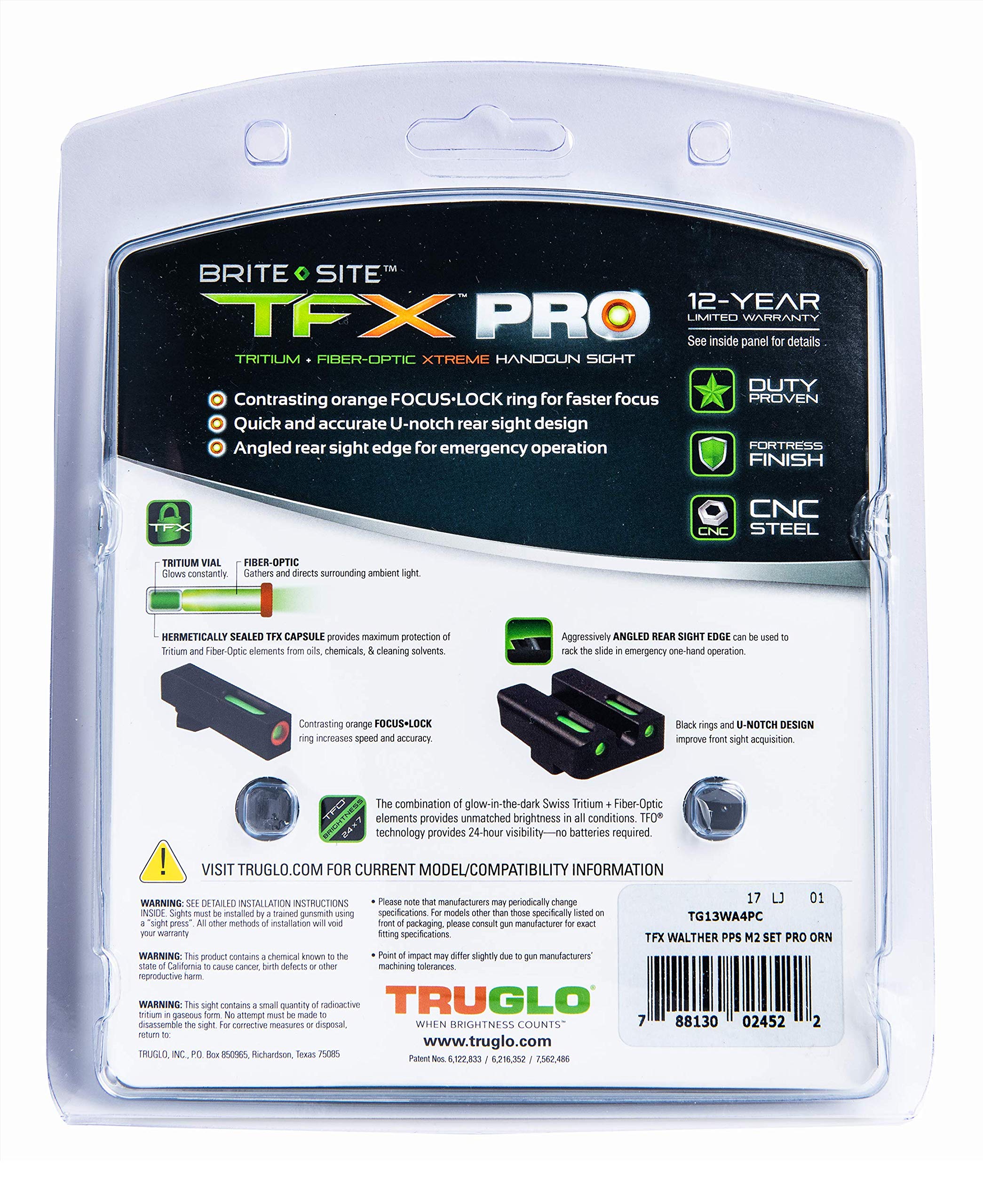 TFX Pro TRUGLO Tritium/Fiber Handgun Sight - Walther PPS/M2