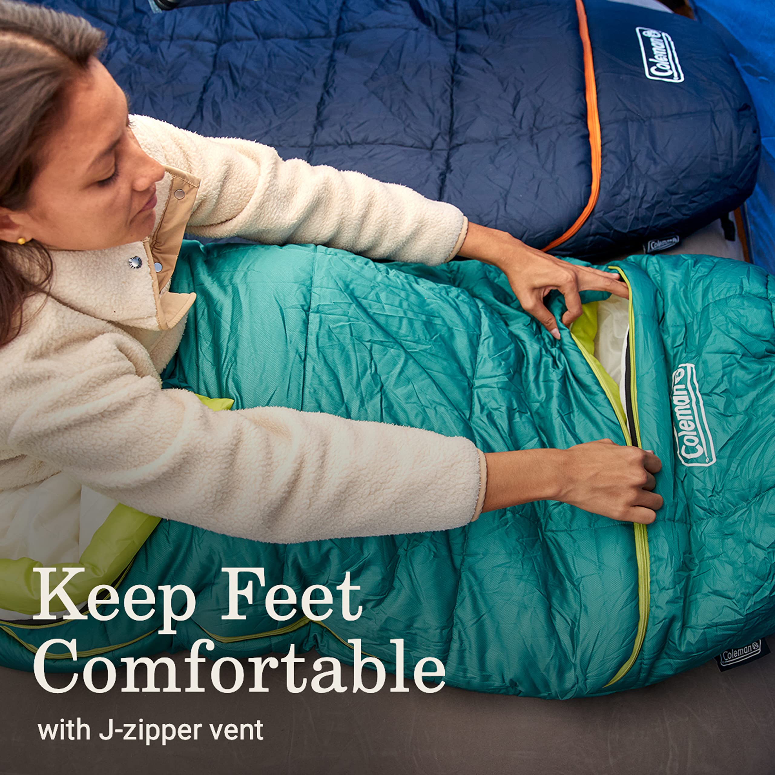 Coleman 0/20/40°F Big Bay Cold-Weather Sleeping Bag, Adult Mummy Sleeping Bag with Headrest, Foot Ventilation, & Storage Sack, Big & Tall Options