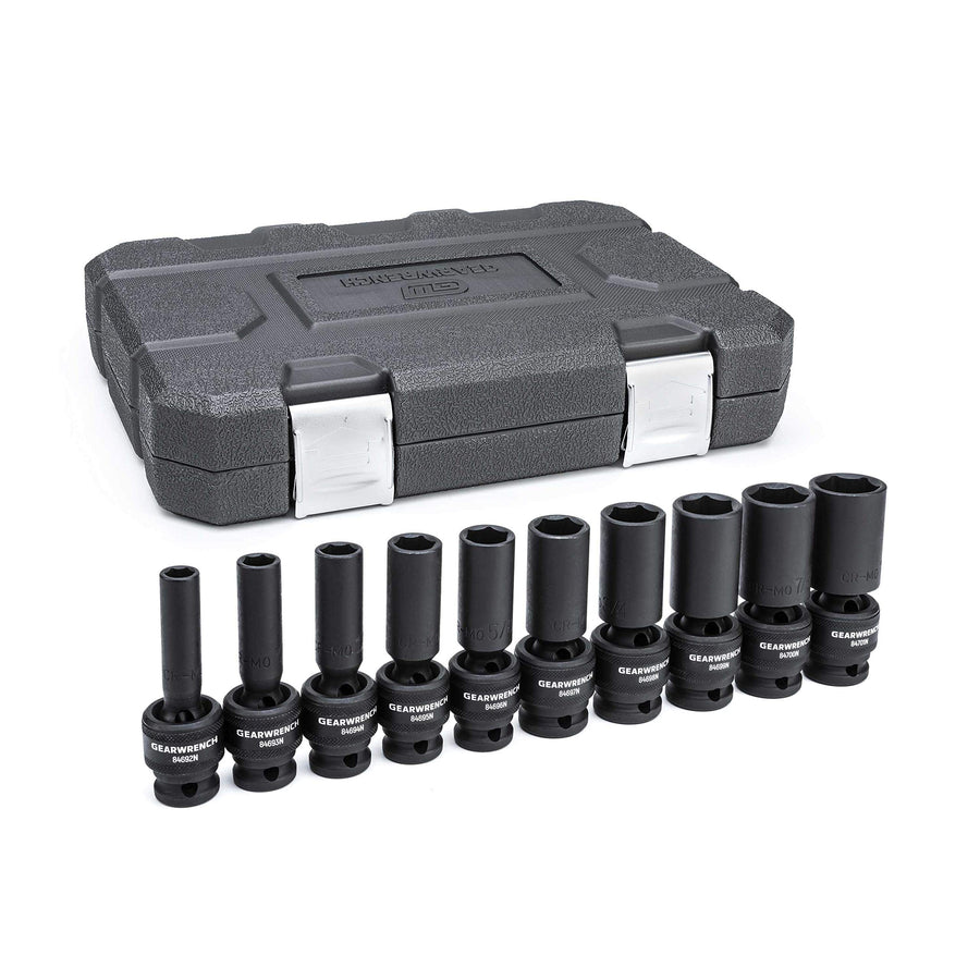 10 Pc. GEARWRENCH 1/2" Drive 6 Pt. Deep Universal Impact Socket Set, SAE - 84943N