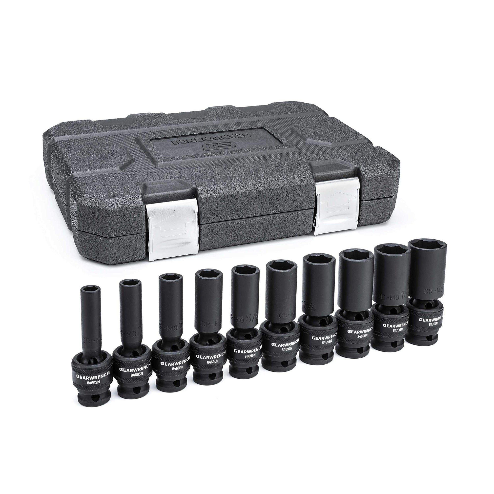 10 Pc. GEARWRENCH 1/2" Drive 6 Pt. Deep Universal Impact Socket Set, SAE - 84943N