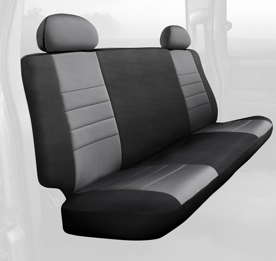 Gray Fia NP92-28 Custom Fit Rear Seat Cover Bench Seat - Neoprene (Black w/Gray Center Panel)