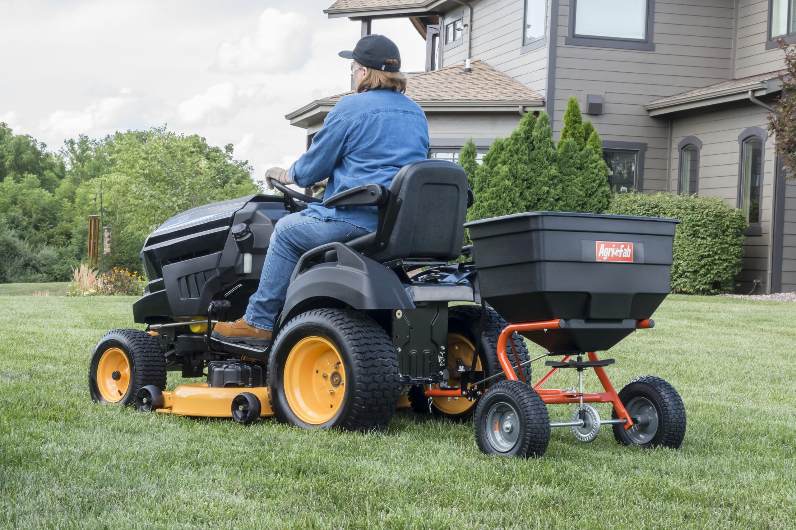 Tow-Behind Agri-Fab 45-0547 185 lb. Lawn & Garden Broadcast Spreader for Seed,Fertilizer,Salt,Ice Melt; Easy to use Flow Control from Seat of Riding Lawn Mower