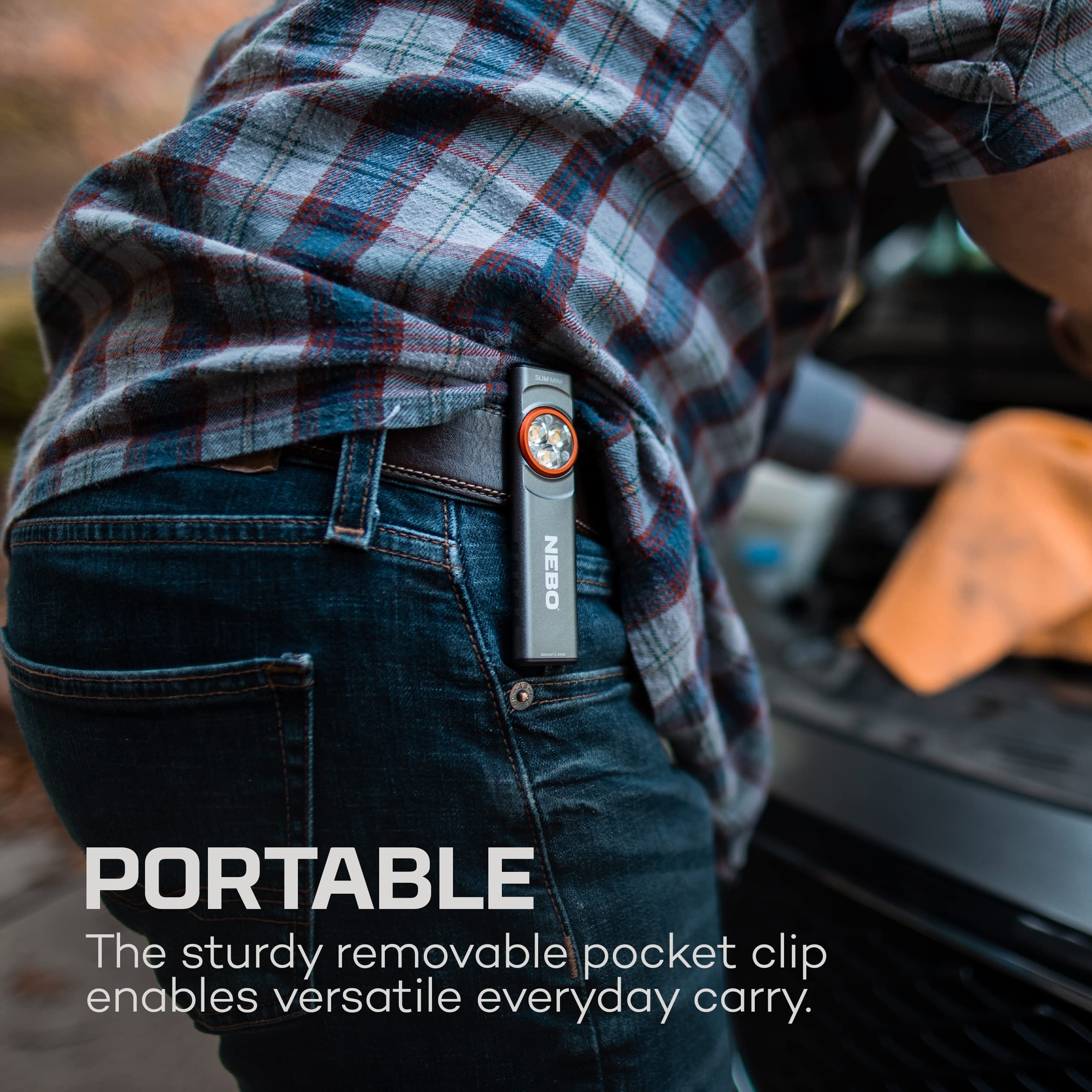 NEBO Mini SLIM Rechargeable Pocket Light | 250 Lumens, 2 Light Modes, Small Flashlight for EDC & Emergencies, Magnetic Base, Lightweight, Water Resistant & Durable, Includes Charging Cable