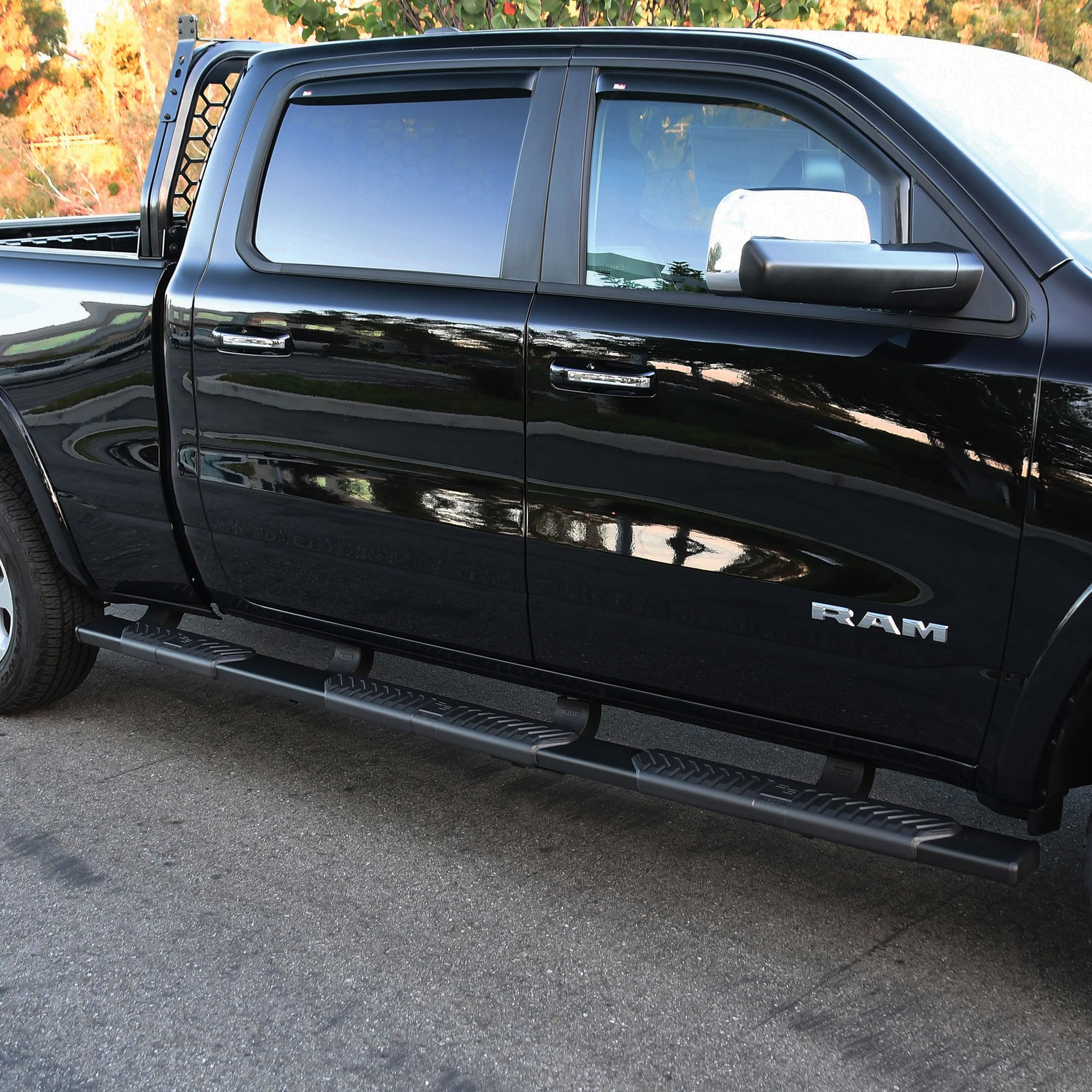 28-534705 Westin R5 Modular Wheel to Wheel Nerf Bars fits 2019-2024 Ram 1500 Crew Cab 5'7" Bed (Exc 2019-2023 1500 Classic) Black Pair