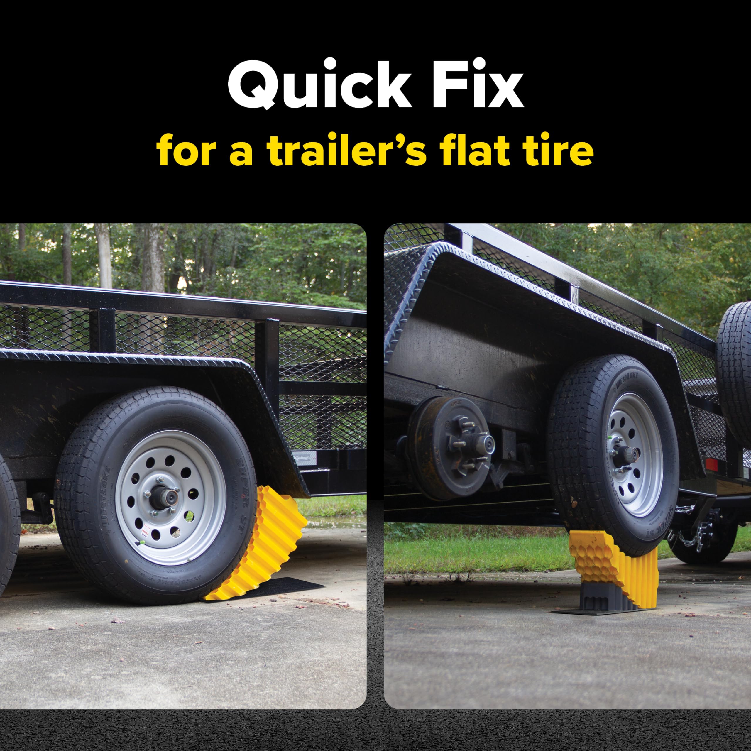 Camco Curved Camper/RV Trailer Aid - Features 6.5" of Lift & Includes Wheel Chock and Rubber Base Pad - Designed for Trailers Up to 20,000lbs & Compatible w/ Tires Up to 32" (44436)
