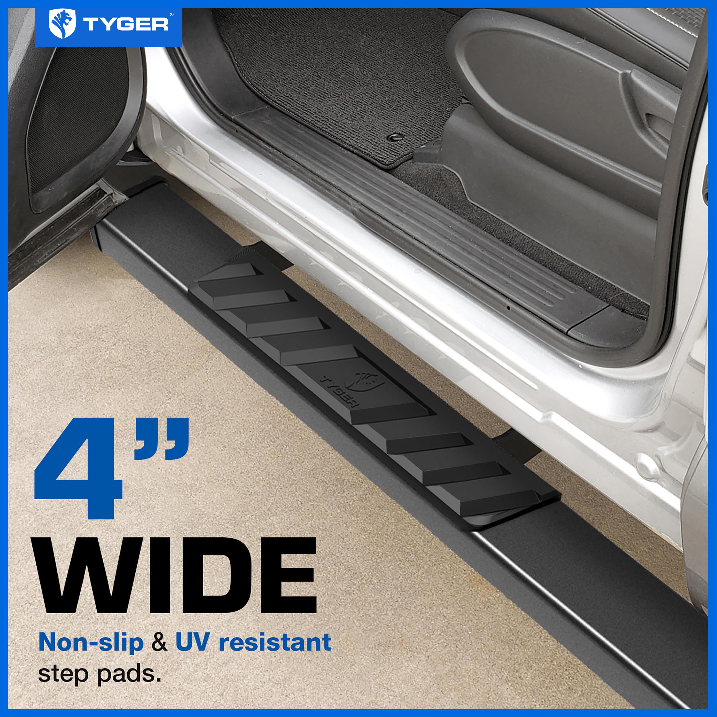 4" Tyger Auto Riser Running Boards Compatible with 2024-2026 Toyota Tacoma (Fits Hybrid) | Double Cab | TG-RS2T40308 | Side Step Rails Nerf Bars