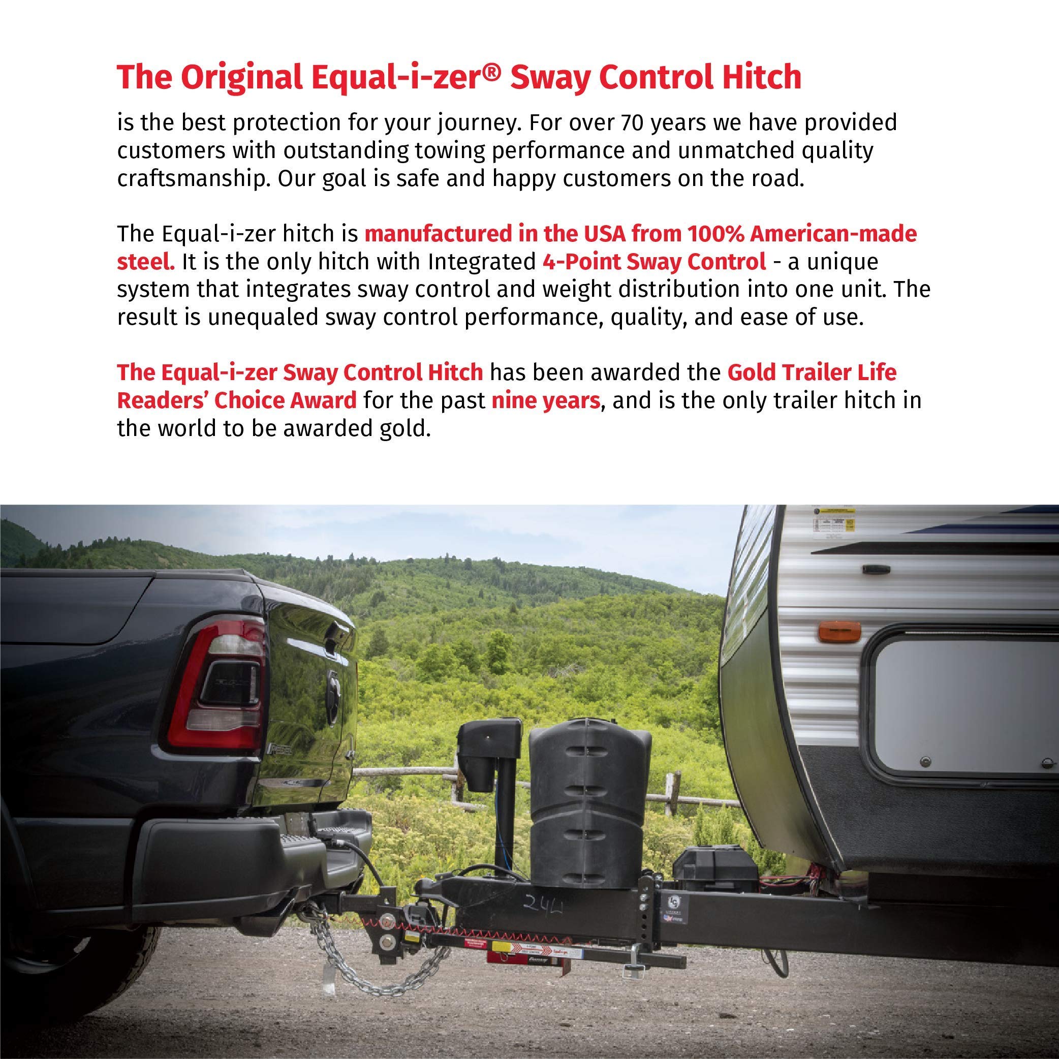 Equal-i-zer Sway Control 4-point Hitch, 90-00-1401, 14,000 Lbs Trailer Weight Rating, 1,400 Lbs Tongue Weight Rating, Weight Distribution Kit DOES NOT Include Hitch Shank, Ball NOT Included