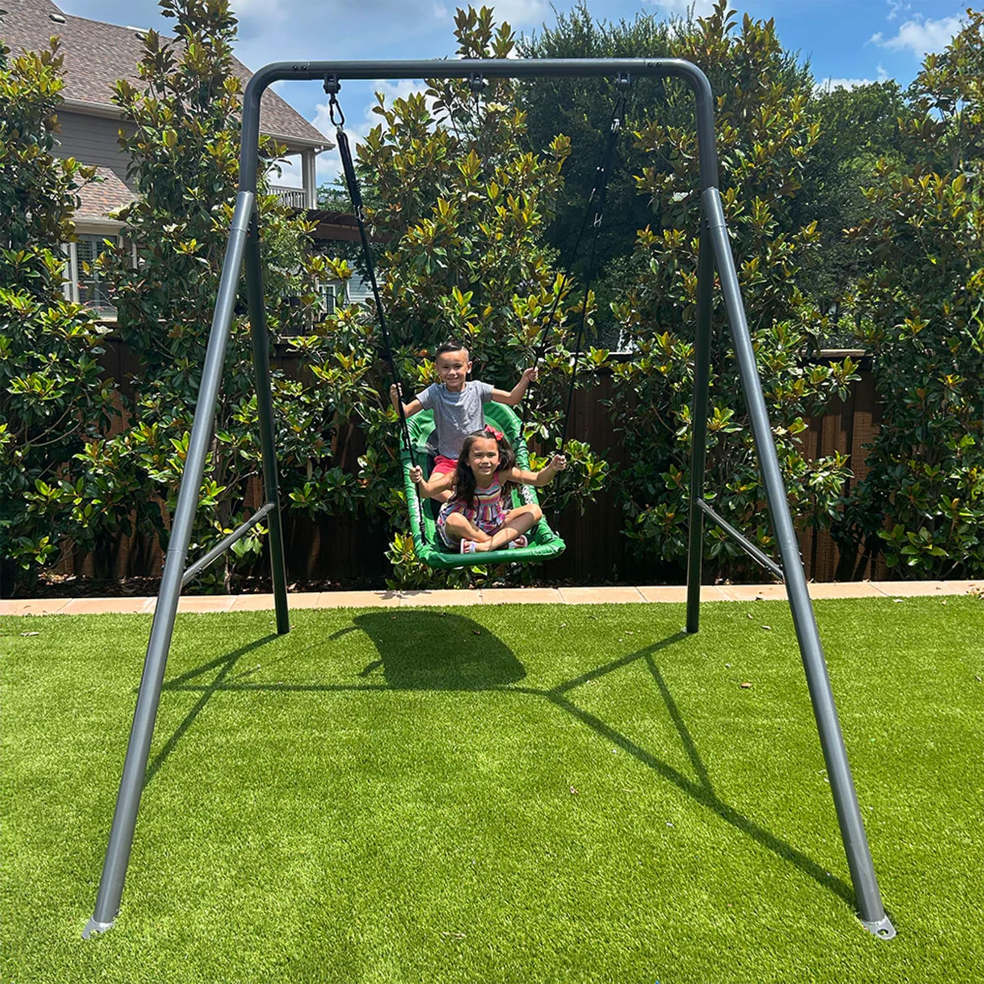 FlyMax Gobaplay Boat Tree Swing, 53" x 25" Outdoor Platform Saucer Seat for Backyard Swing Set, Green - (Swingset Frame Not Included)
