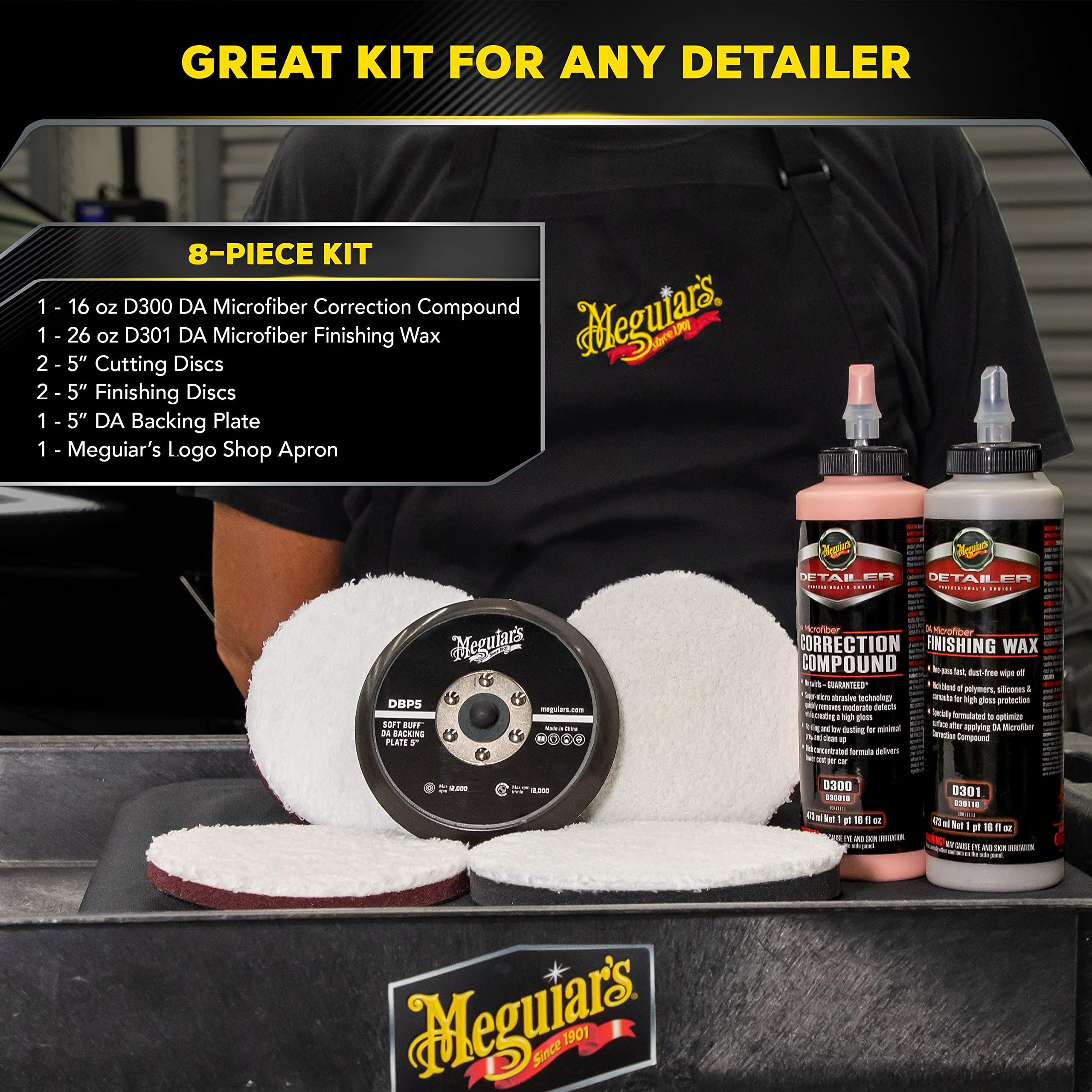 Meguiar's 5" DA Microfiber Correction System Starter Kit, Complete Paint Correction Kit with Cutting Discs, Backing Plate, Correction Compound, Finishing Wax, and More