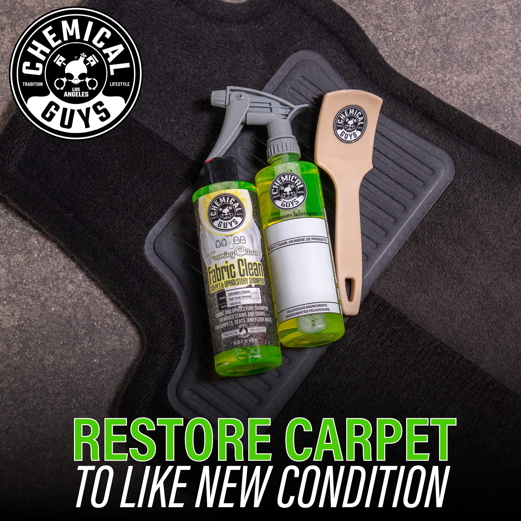 Chemical Guys Citrus Foaming Fabric Clean, Carpet and Upholstery Cleaner - Car Carpet Cleaner for Seats, and Floor Mats, Safe for Home, Office & More, Citrus Scent - 16 oz