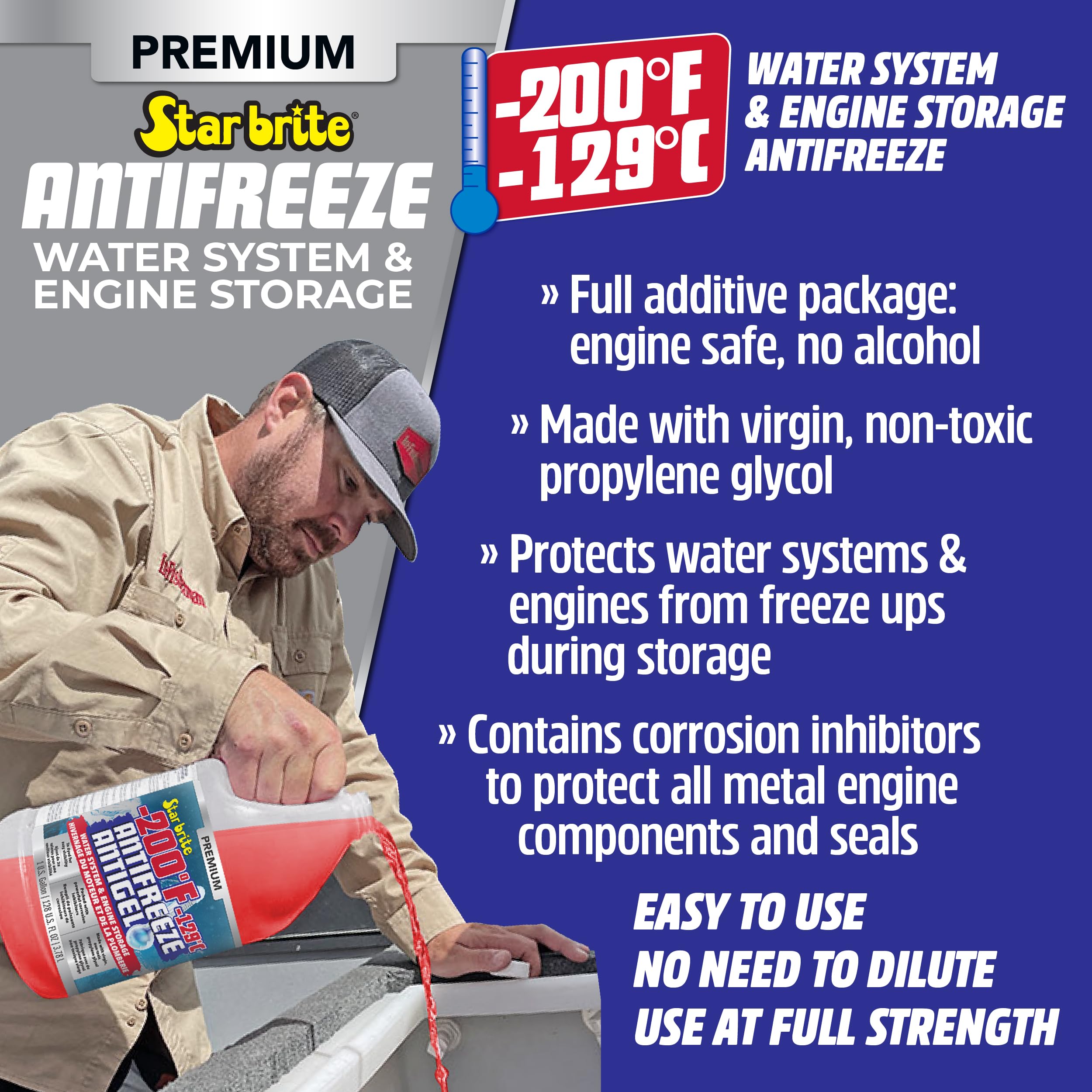 Non-Toxic STAR BRITE Premium -200°F Antifreeze for RV, Marine & Water Systems, Propylene Glycol Formula with Corrosion Inhibitors, Ready-to-Use Cold Weather Protection