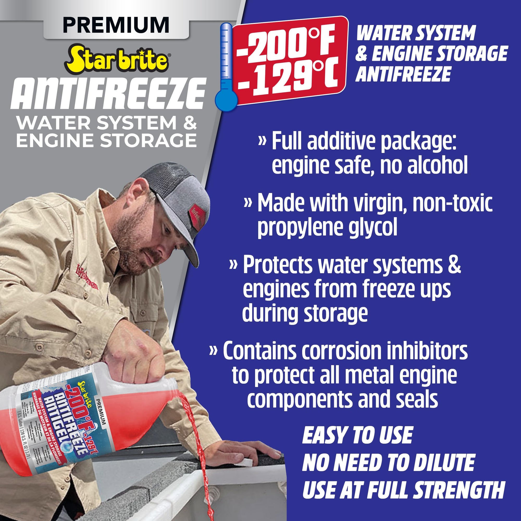 Non-Toxic STAR BRITE Premium -200°F Antifreeze for RV, Marine & Water Systems, Propylene Glycol Formula with Corrosion Inhibitors, Ready-to-Use Cold Weather Protection