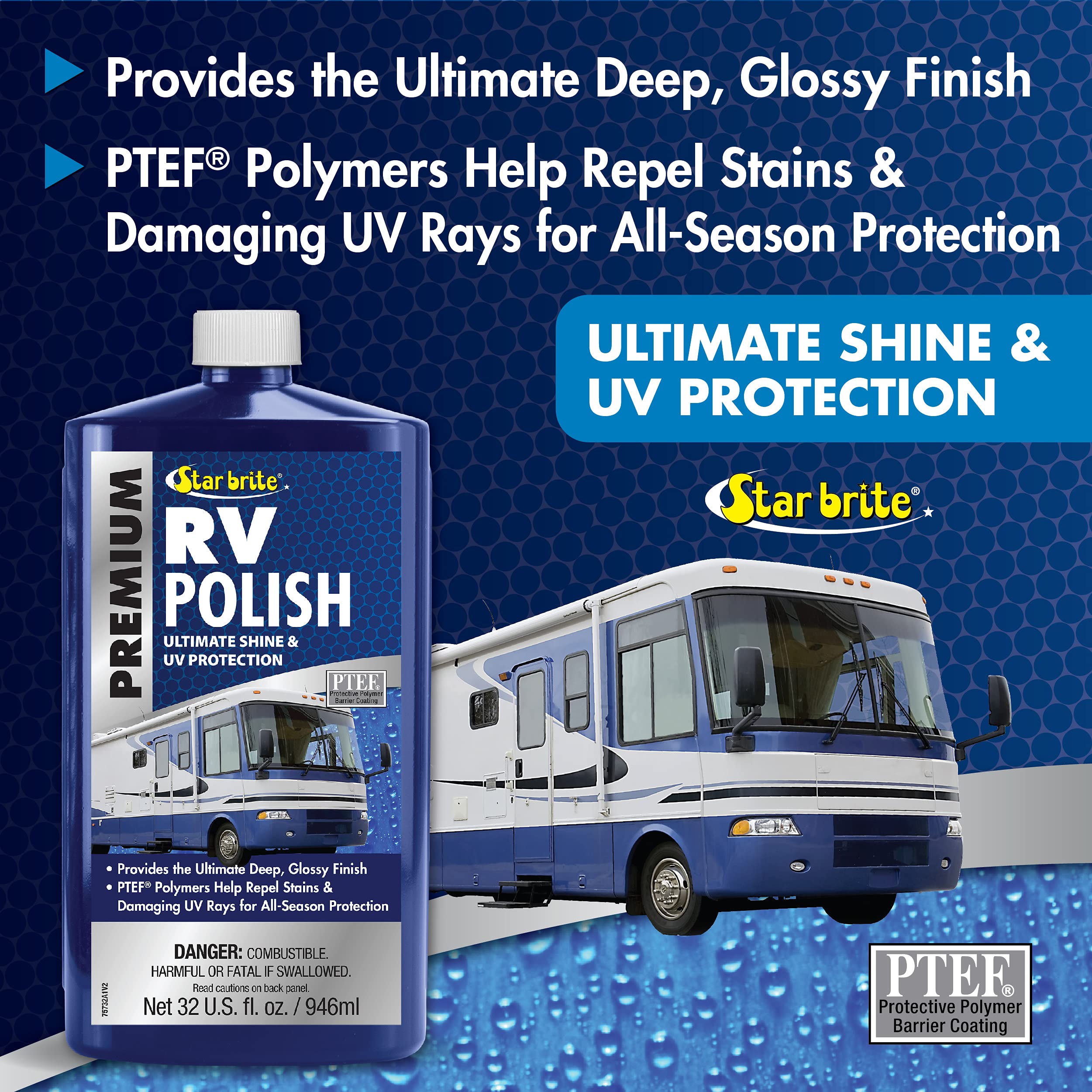Premium STAR BRITE RV Polish - Ultimate Protection for Fiberglass, Painted Surfaces & Metals 32 OZ (075732PW)
