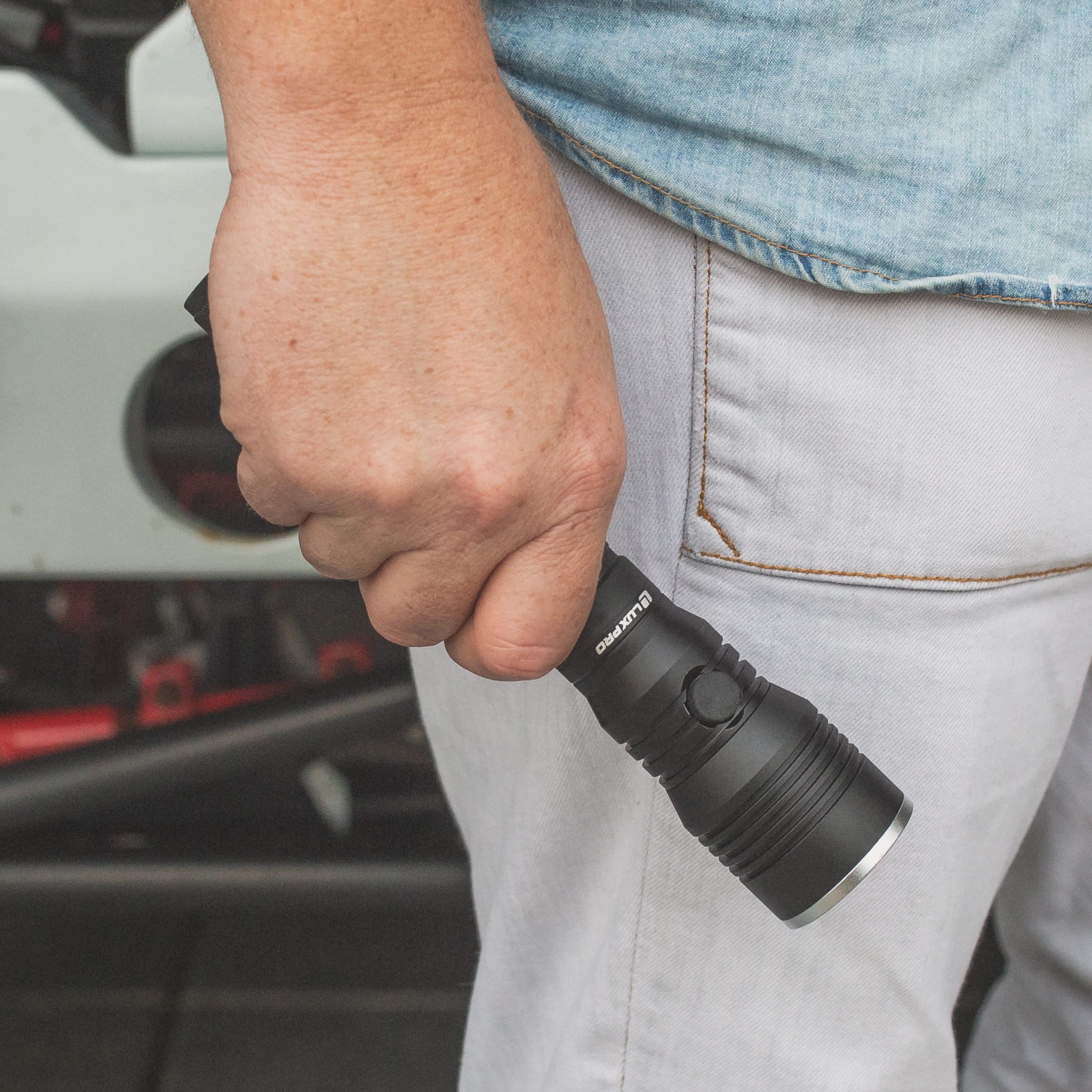 600 Lumen LUXPRO Bright Handheld LED Flashlight - Features Patented TackGrip and Aircraft-Grade Aluminum - Camping Accessories with IPX4 Water-Resistant Rating - Batteries Included