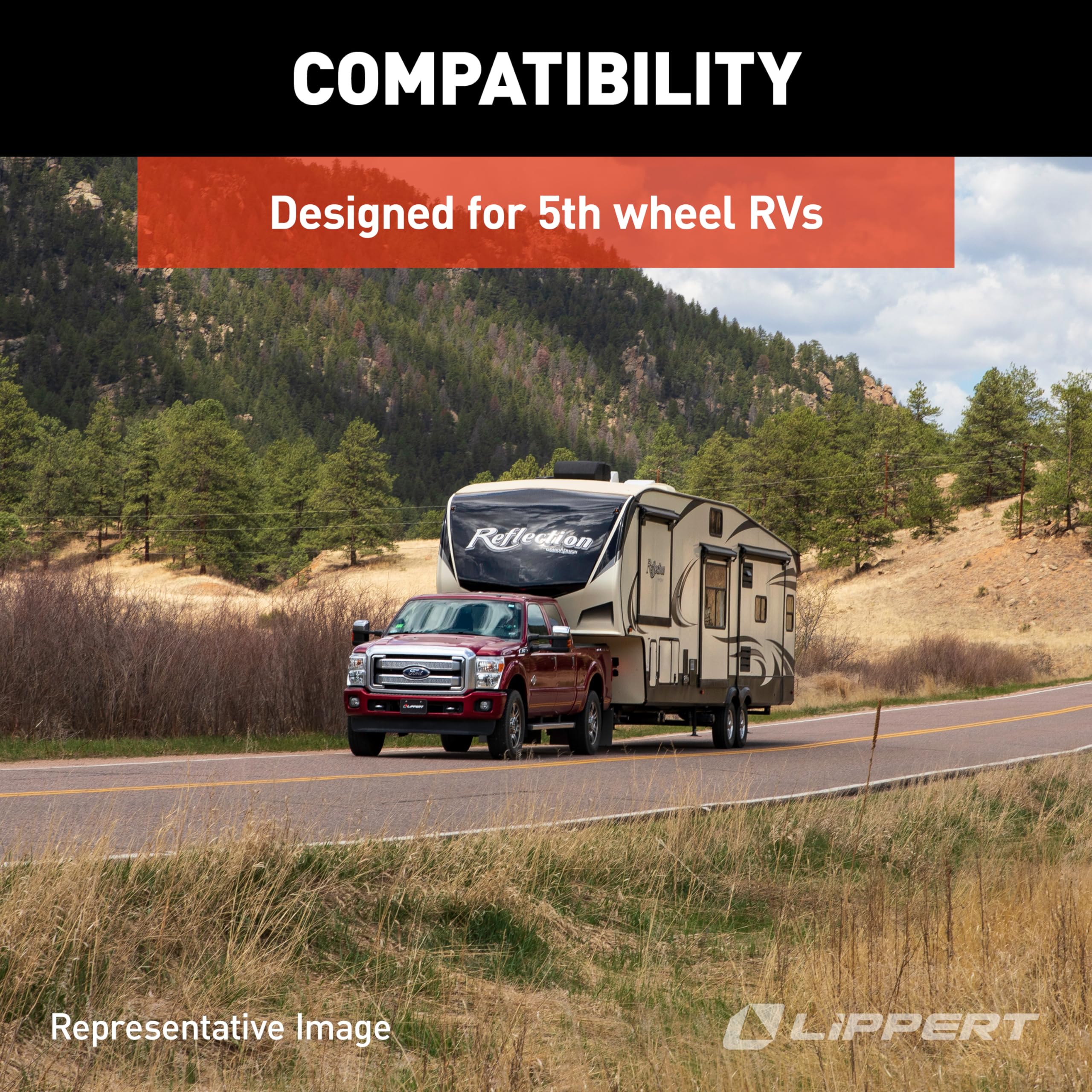 Lippert Universal-Mount Replacement Power 5th Wheel Landing Gear Kit - 6,000-Pound Capacity, 21" Stroke, Includes Legs, Foot Pads, Pins, Gears, Motors, Switch, Mounting Brackets, Crank Handle - 333964