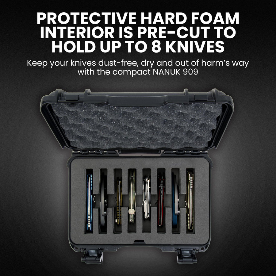 Waterproof Nanuk 909 Hard Case with Custom Foam Insert for 8 Pocket Knives, Black