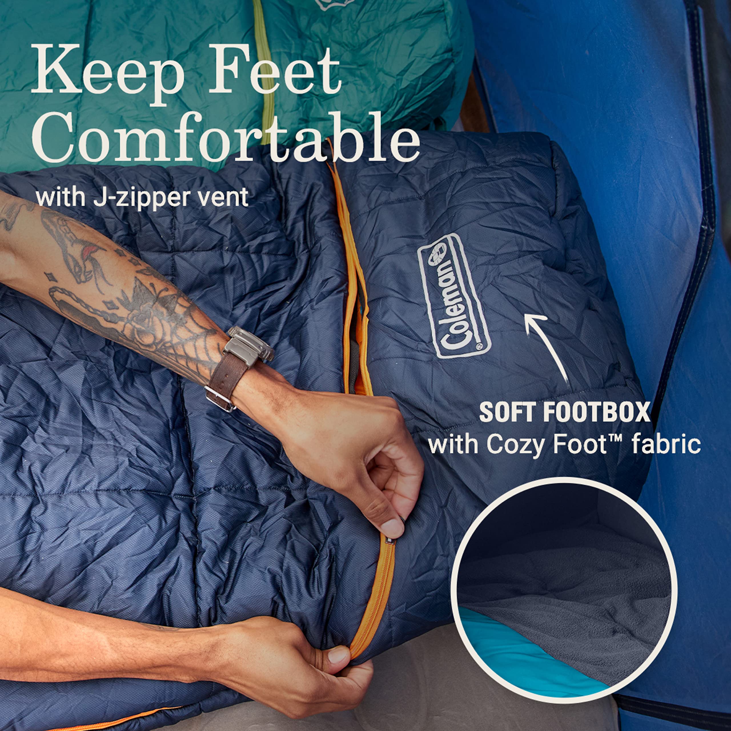 Coleman Cold-Weather Big Bay 0/20/40°F Sleeping Bag, Adult Mummy Sleeping Bag with Headrest, Foot Ventilation, & Storage Sack, Big & Tall Options