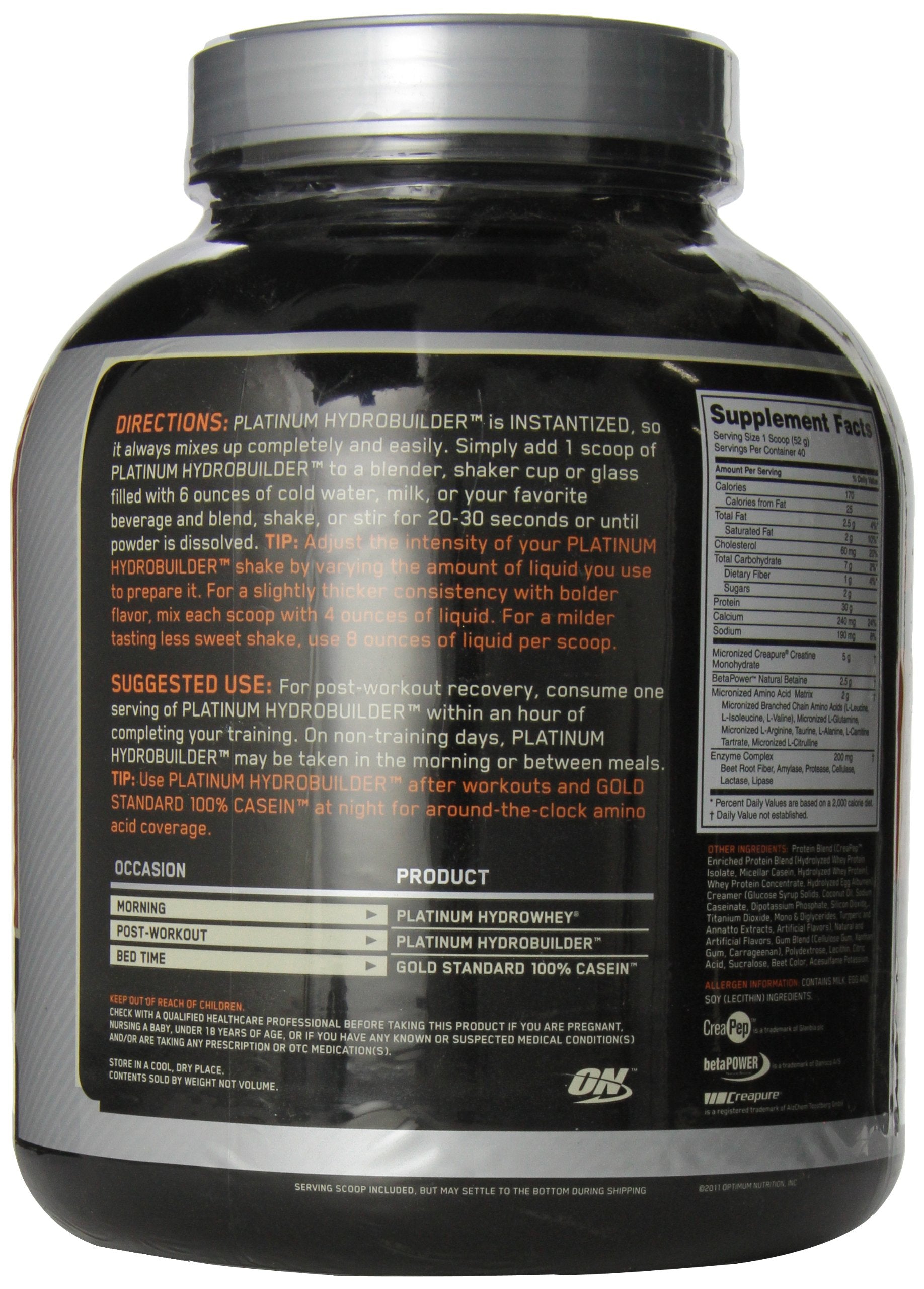 Platinum Hydrobuilder Protein Drink Optimum Nutrition, Strawberry Shake, 4.59 Pound