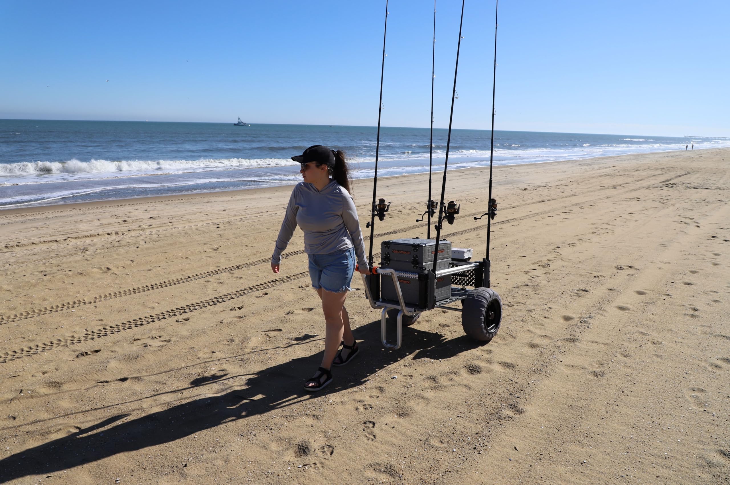 SandRig YakAttack Surf Beach Cart | Heavy-Duty 20” x 54” Gear Hauler with 16” Balloon Tires | Adjustable Design for Fishing, Camping & Beach Trips | High-Capacity, Rust-Resistant Aluminum Frame