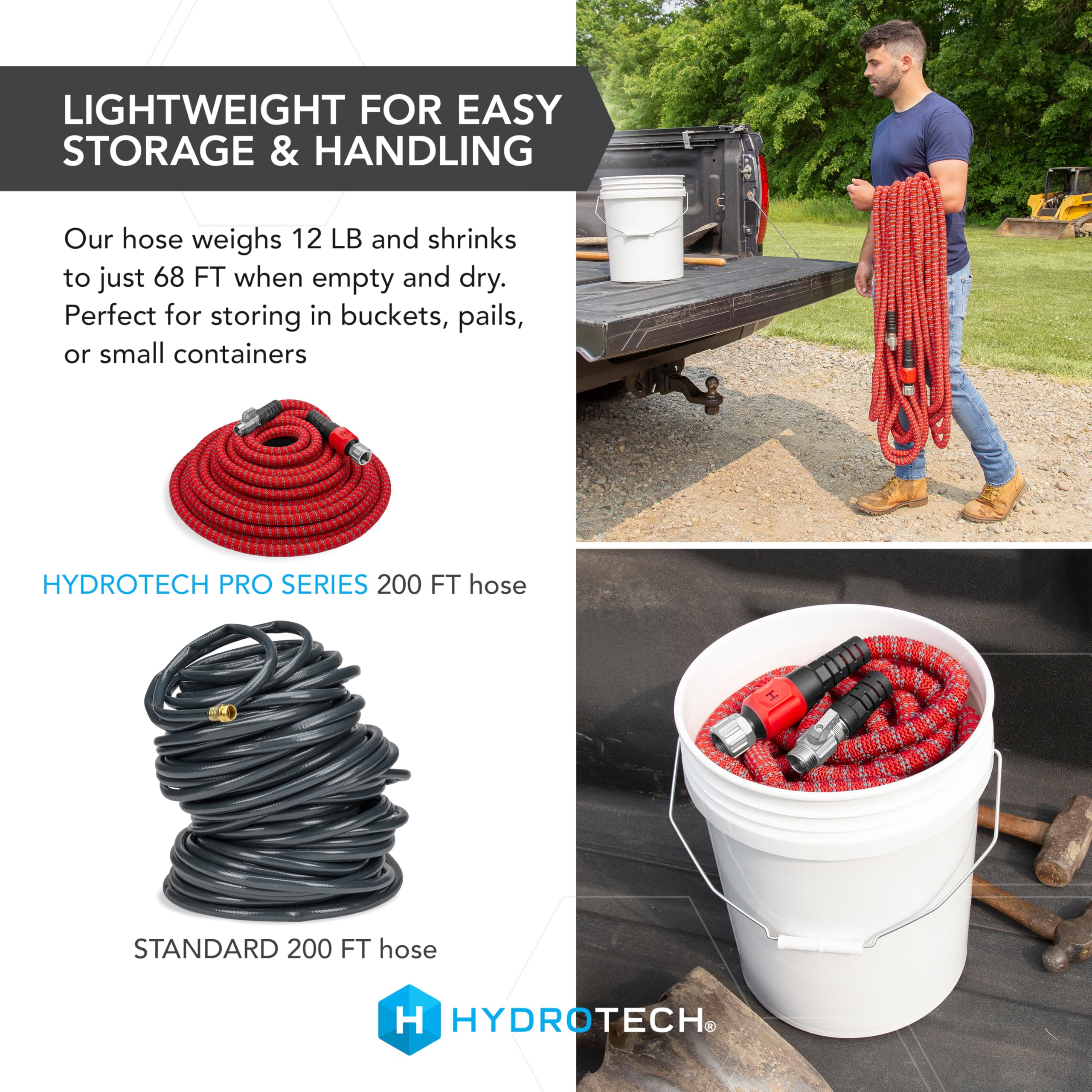 200 ft HydroTech Expandable Garden Hose - Pro Series, 2x Max Flow, 3/4" No-Kink Flexibility, Lightweight Hose for Lawn, Garden, Car Washing, Deck and Patio Cleaning