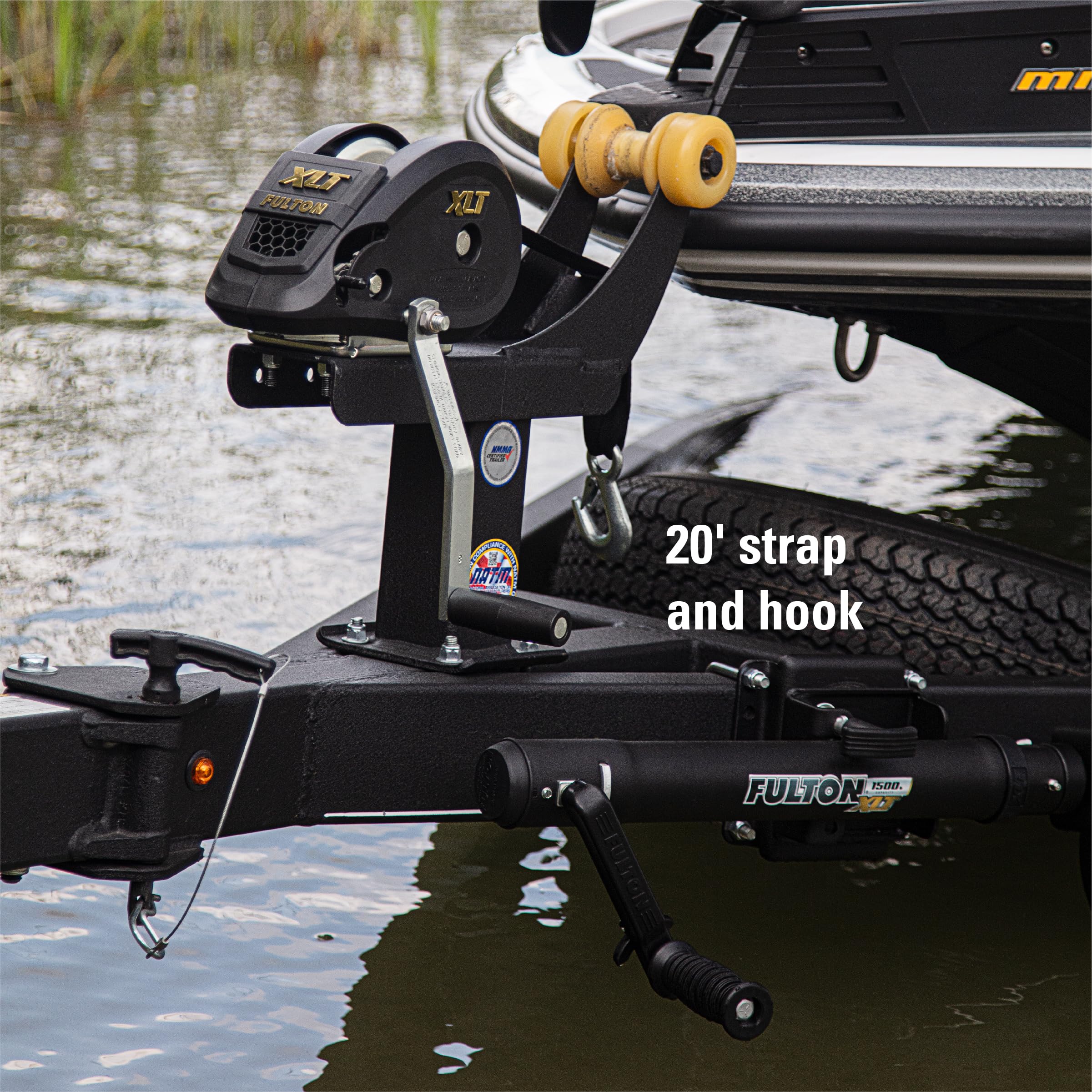 Fulton XLT 142311 Marine Trailer Winch, Single-Speed, 1,500 lbs. Capacity, 20 Foot Strap, 8 Inch Handle, Black Cover
