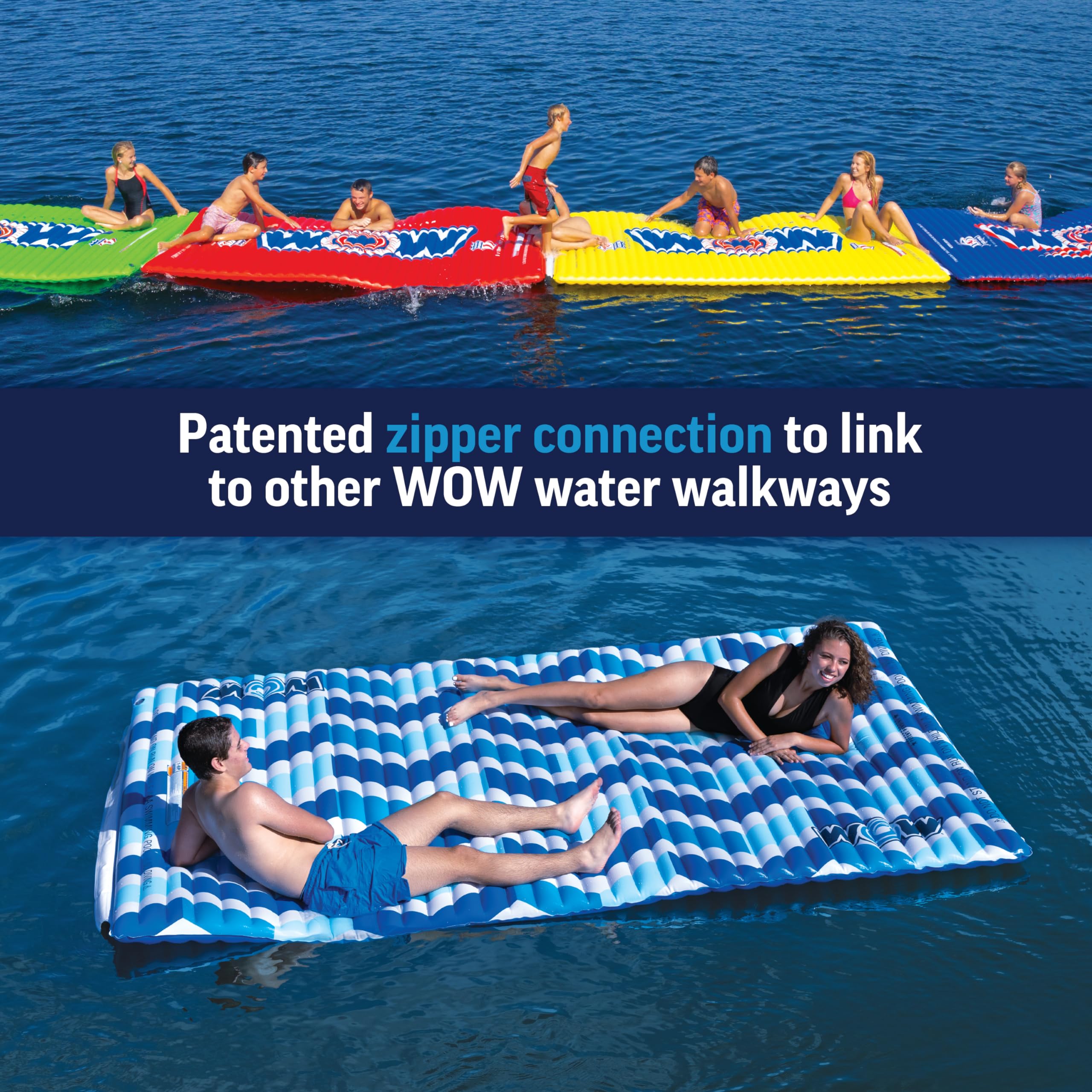 Inflatable Water Mat - WOW Sports Pool Float Water Walkway - Fun Lake Accessory For Kids & Adults - 10 ft x 6 ft - Attach to Boats
