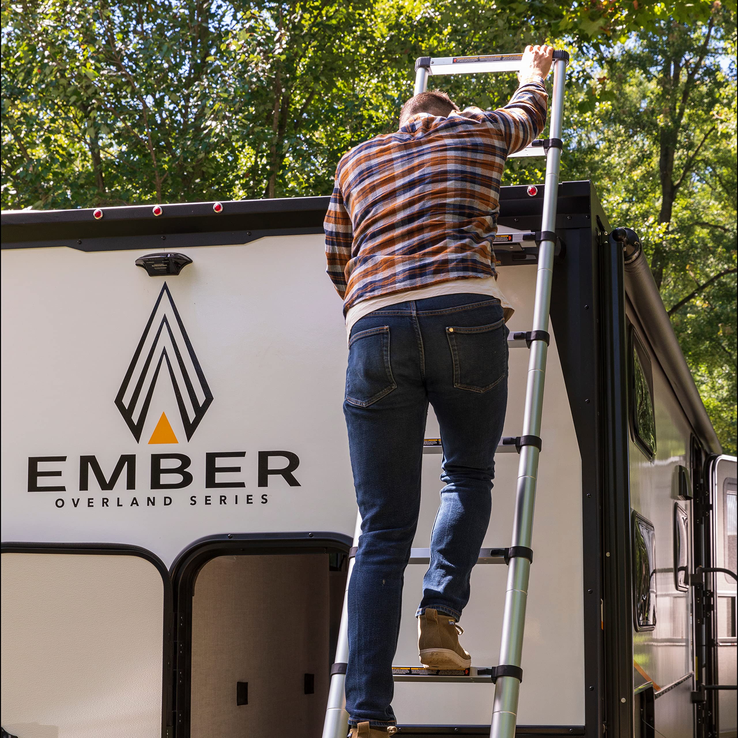 Lippert Portable On-The-Go Telescoping RV Ladder - 14.5' — Enhanced Stability and Safety - Retracts to 35.75" - Sturdy 330 lb. Capacity - Compatible with Lippert Ladder Receiver - 2021126697